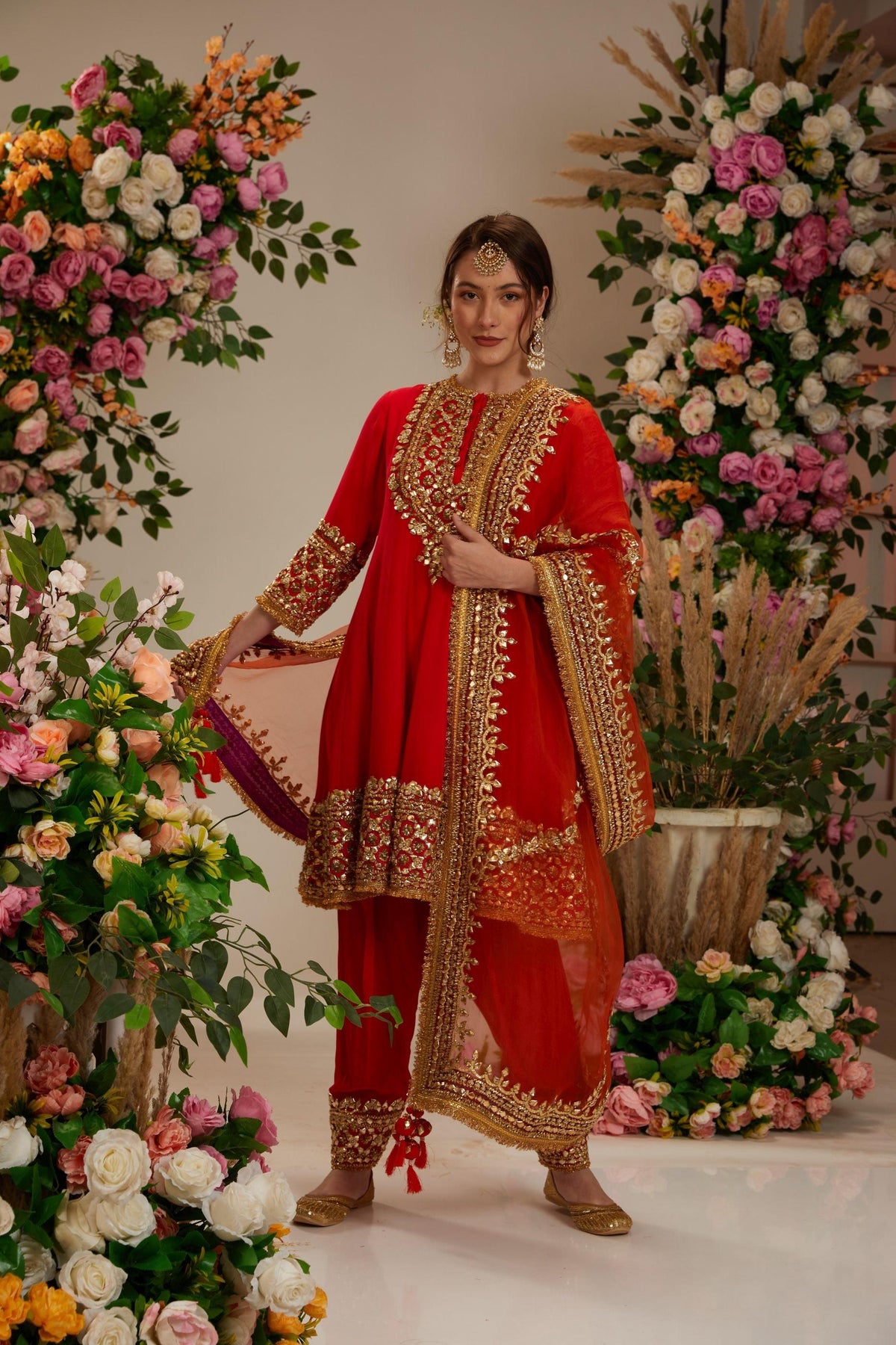 Fuschia anarkali with salwar and dupatta