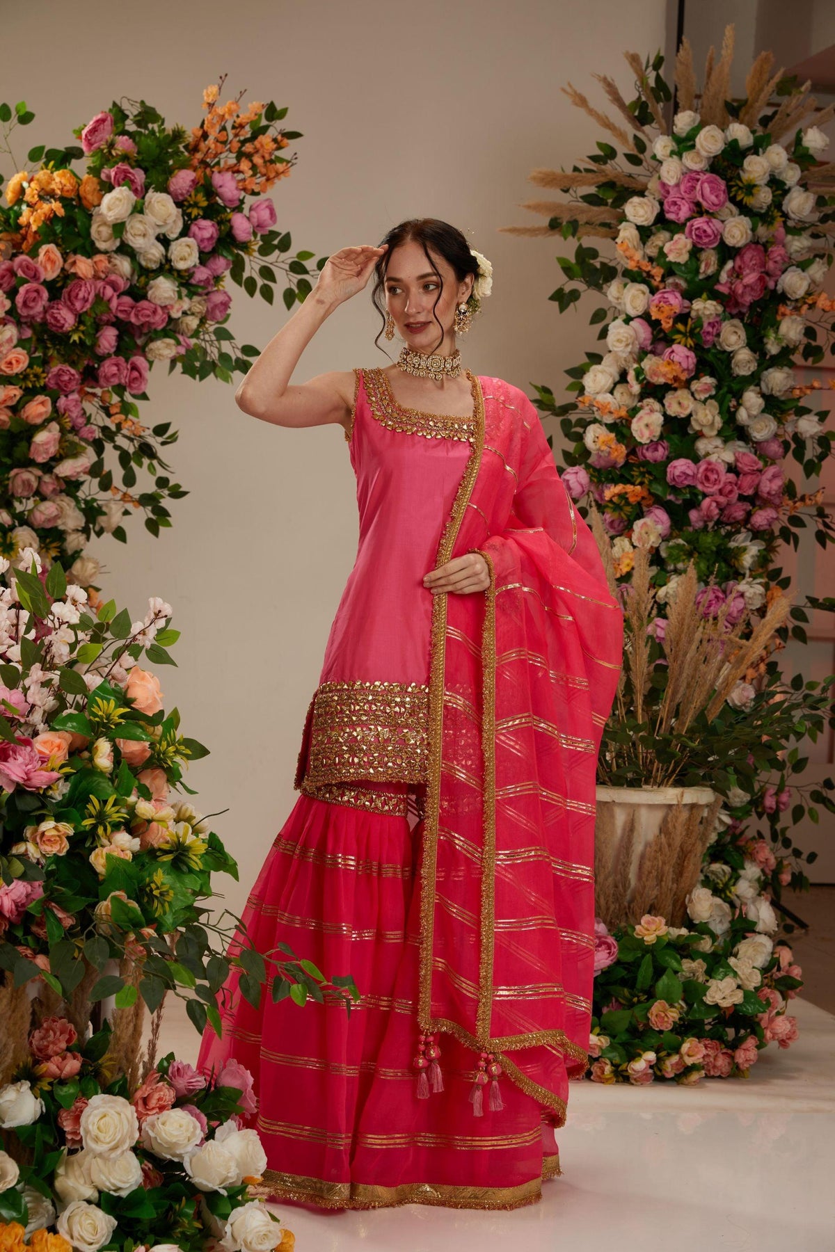 Pink Kurta with Grarara and  dupatta