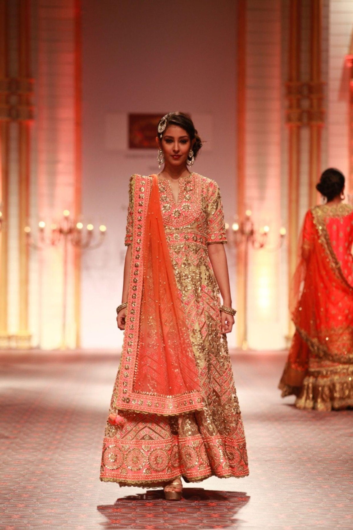 Beige And Pink Embroidered Anarkali Set