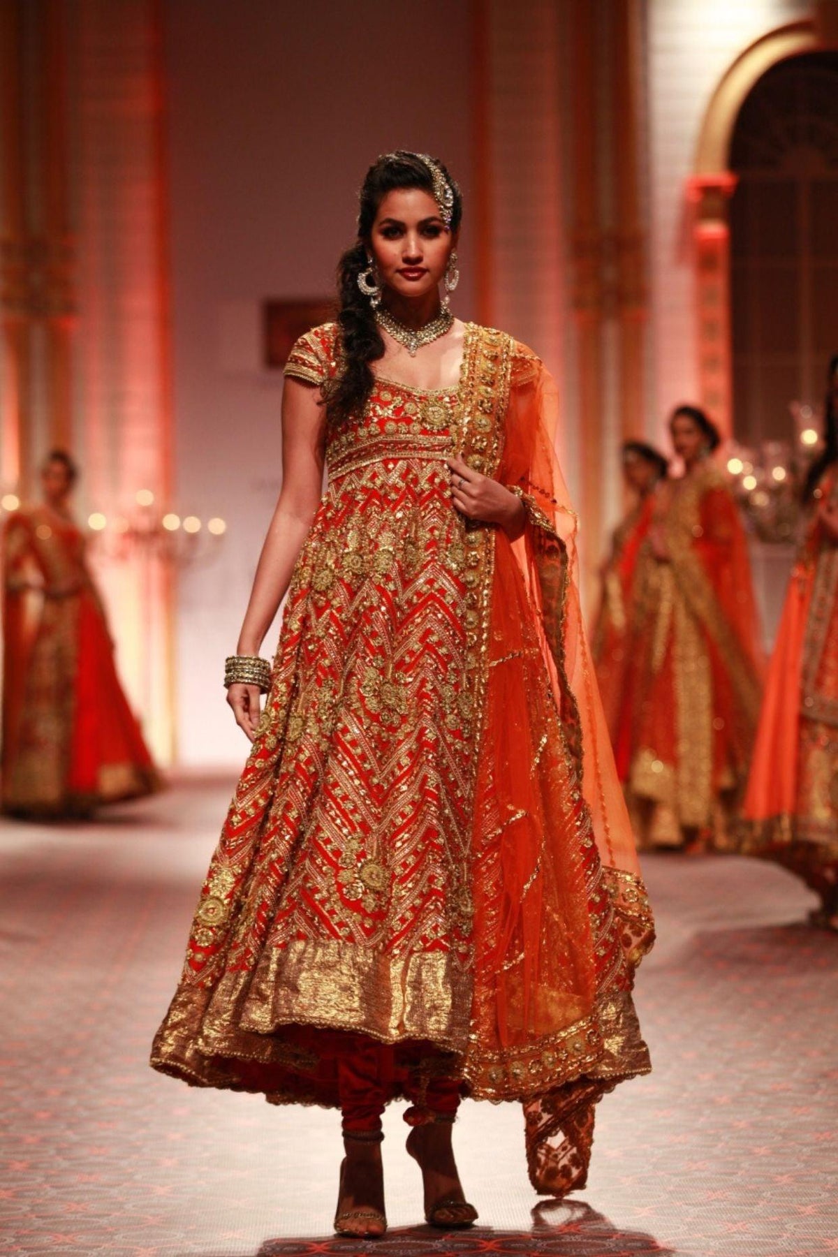 Red And Orange Embroidered Anarkali Set