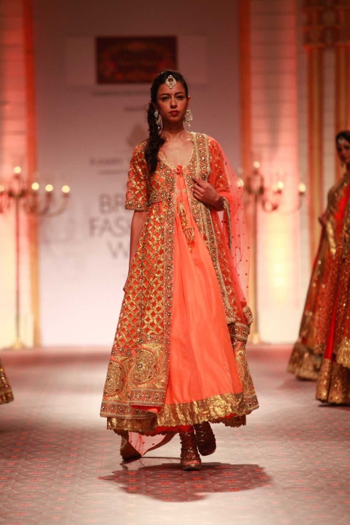Orange Silk Anarkali Set With Gold Embroidered Jacket