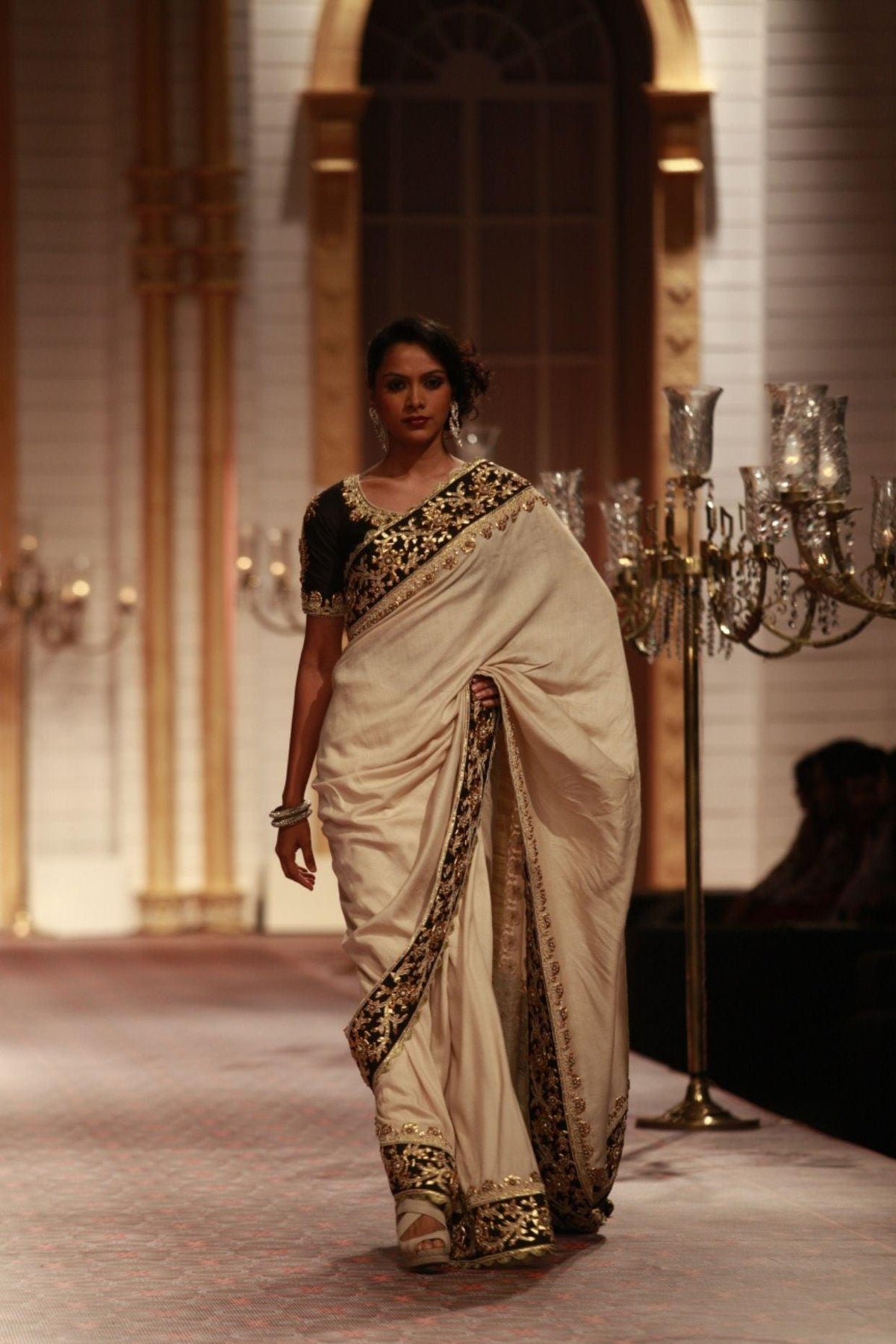 White Silk Embroidered Saree With Blouse