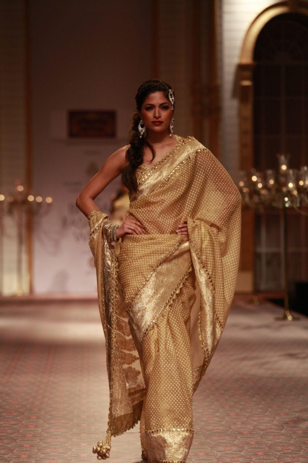 Gold Embroidered Saree With Heavy Gota Blouse Work