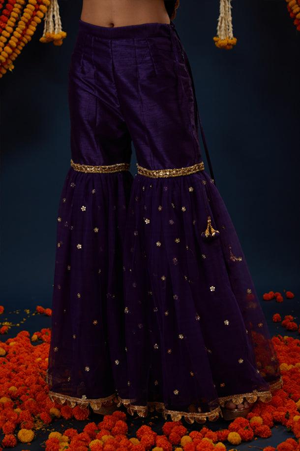 Purple Gotawork Embroidered Kurta Gharara Set - Preeti s kapoor