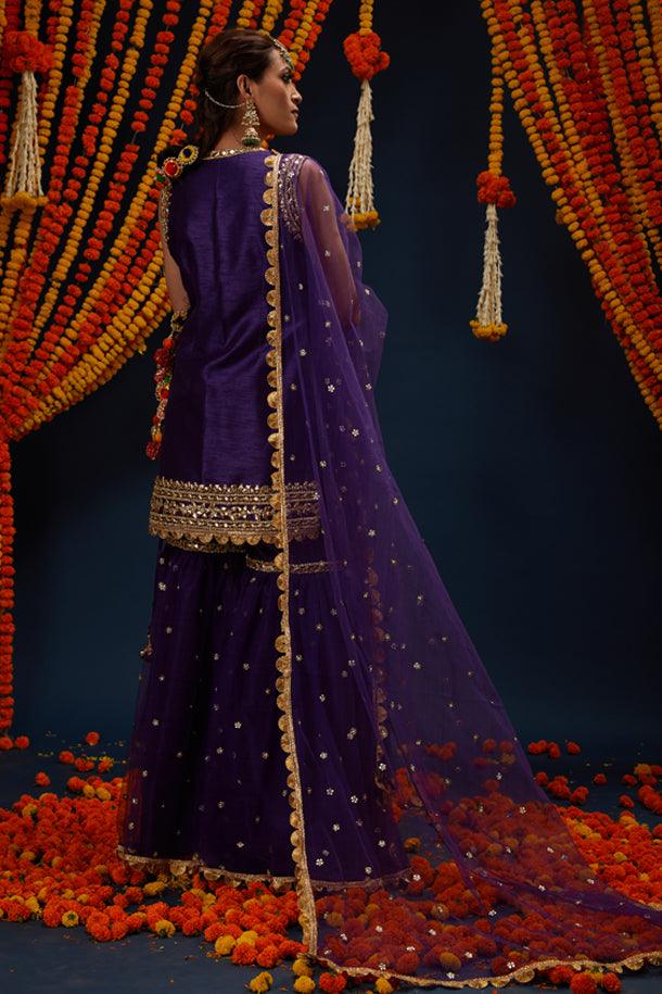 Purple Gotawork Embroidered Kurta Gharara Set - Preeti s kapoor