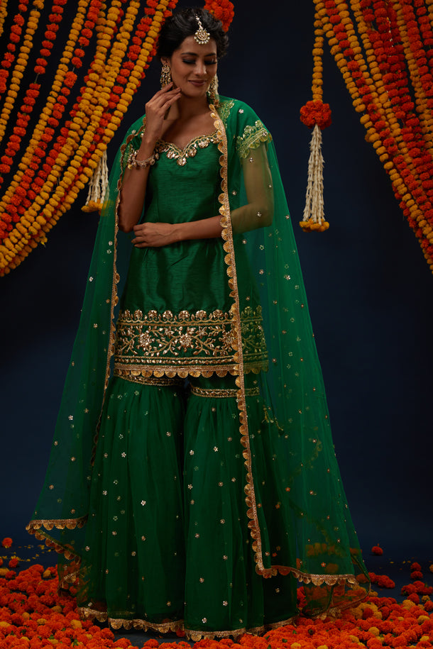 Dark Mint Green Gotapatti With Sequence & Pearl Embroidered Anarkali Set