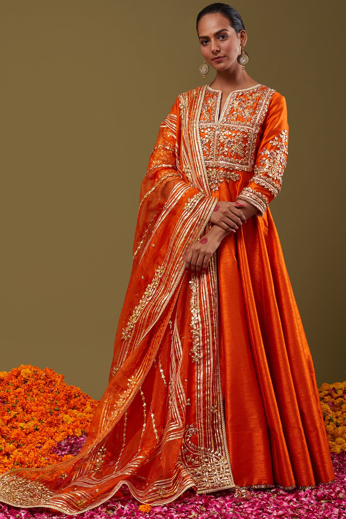 Orange Gota Work Embroidered Anarkali Set