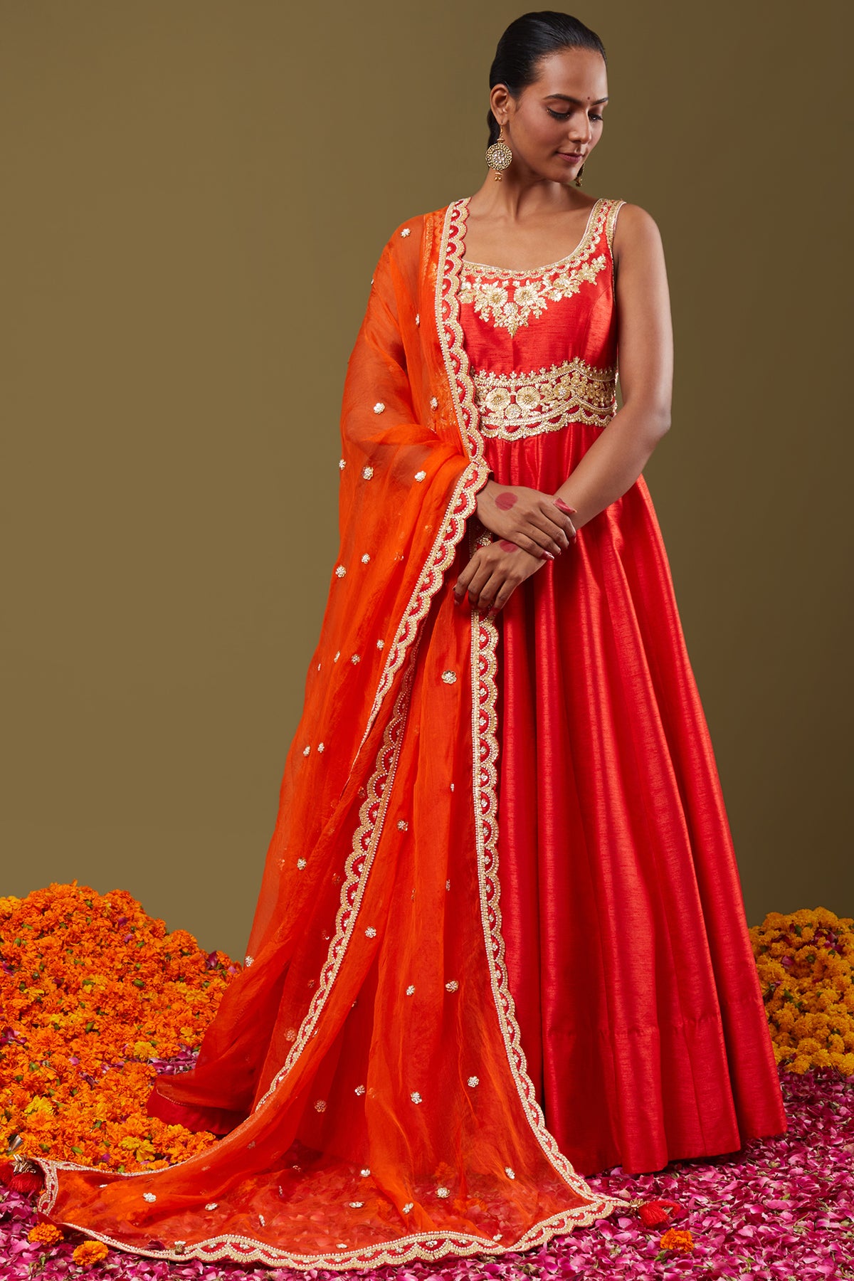 Red Gotapatti With Sequence & Pearl Embroidered Anarkali Set