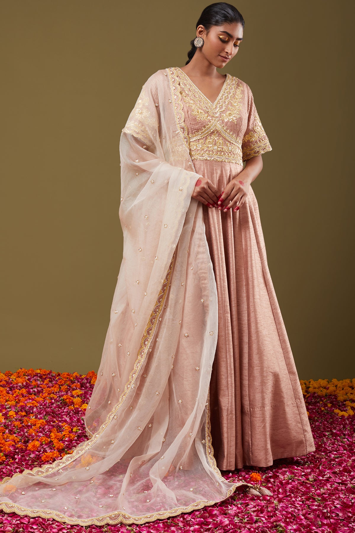 Rose Pink Gotapatti With Sequence & Pearl Embroidered Anarkali Set
