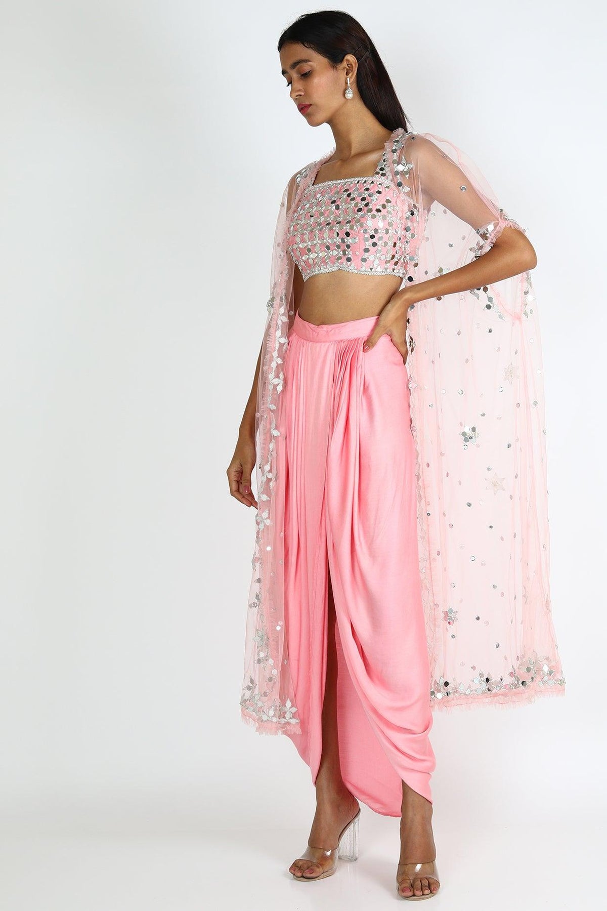 Pink Embroidered Dhoti Skirt Set - Preeti s kapoor