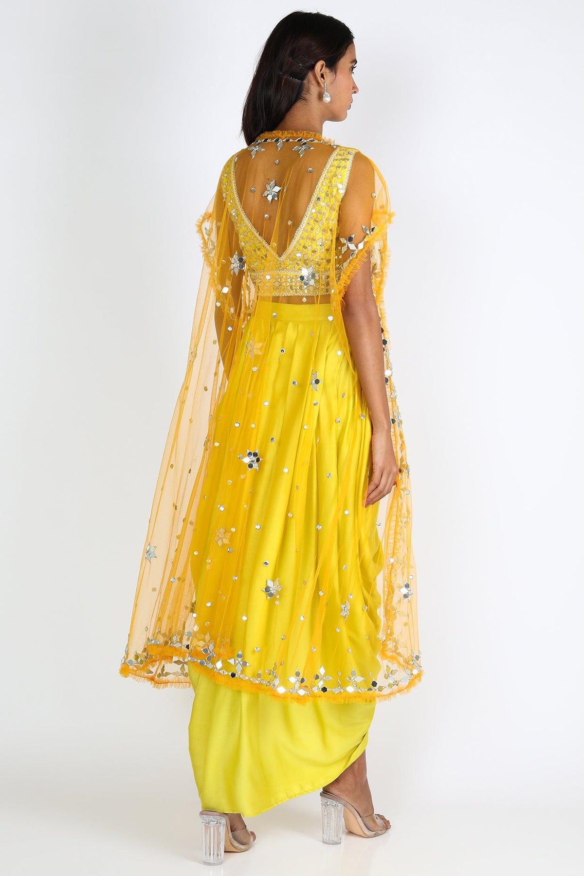 Pastel Yellow Embroidered Dhoti Skirt Set - Preeti s kapoor