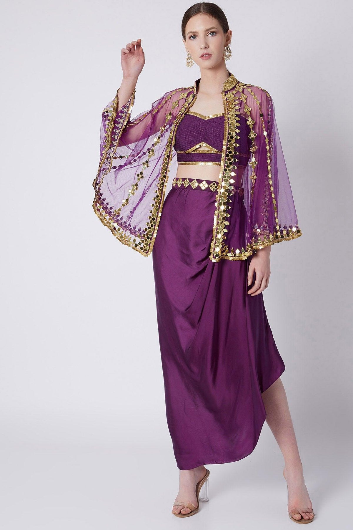 Purple Embroidered Skirt Set