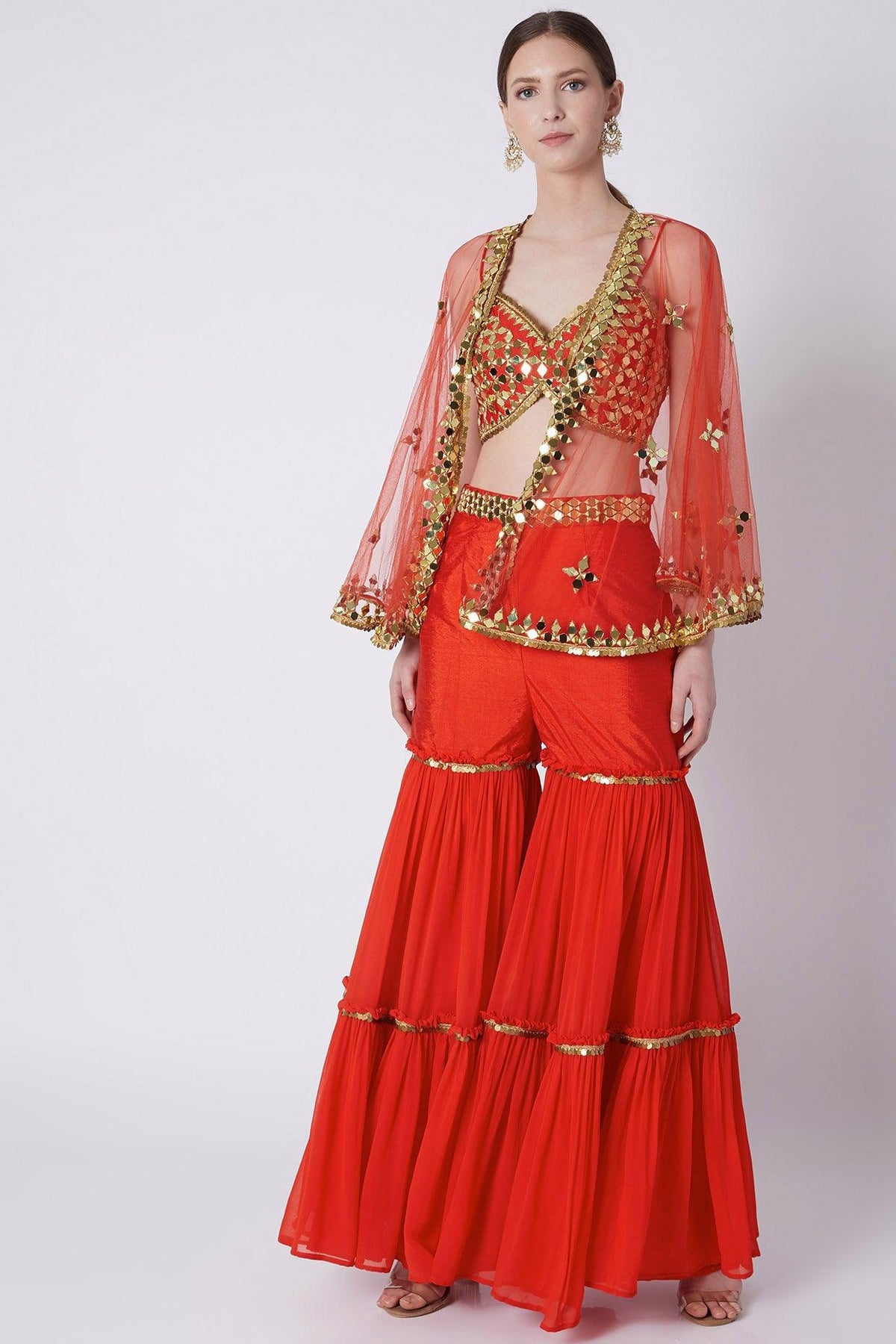 Red Embroidered Gharara Set - Preeti s kapoor