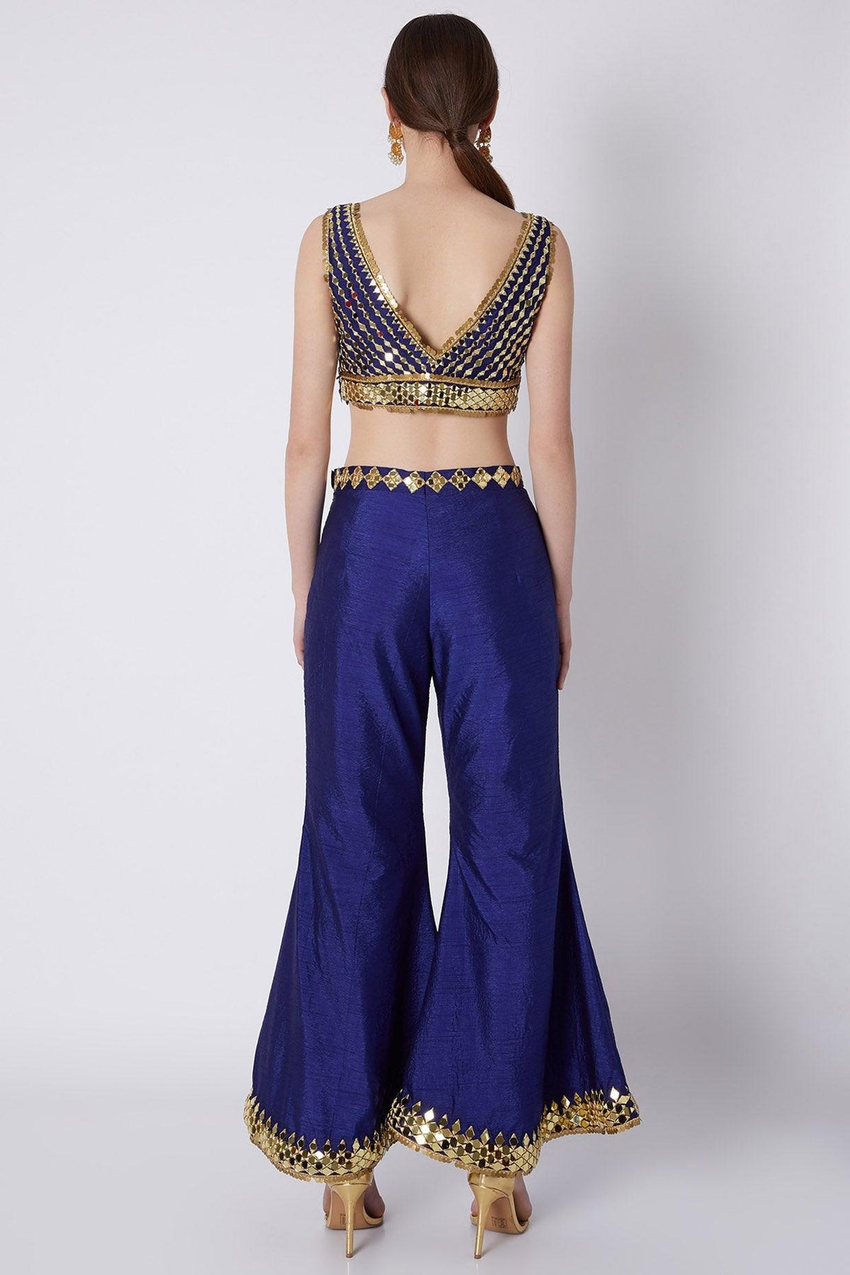 Royal Blue Embroidered Blouse With Bell Bottoms & Dupatta - Preeti s kapoor