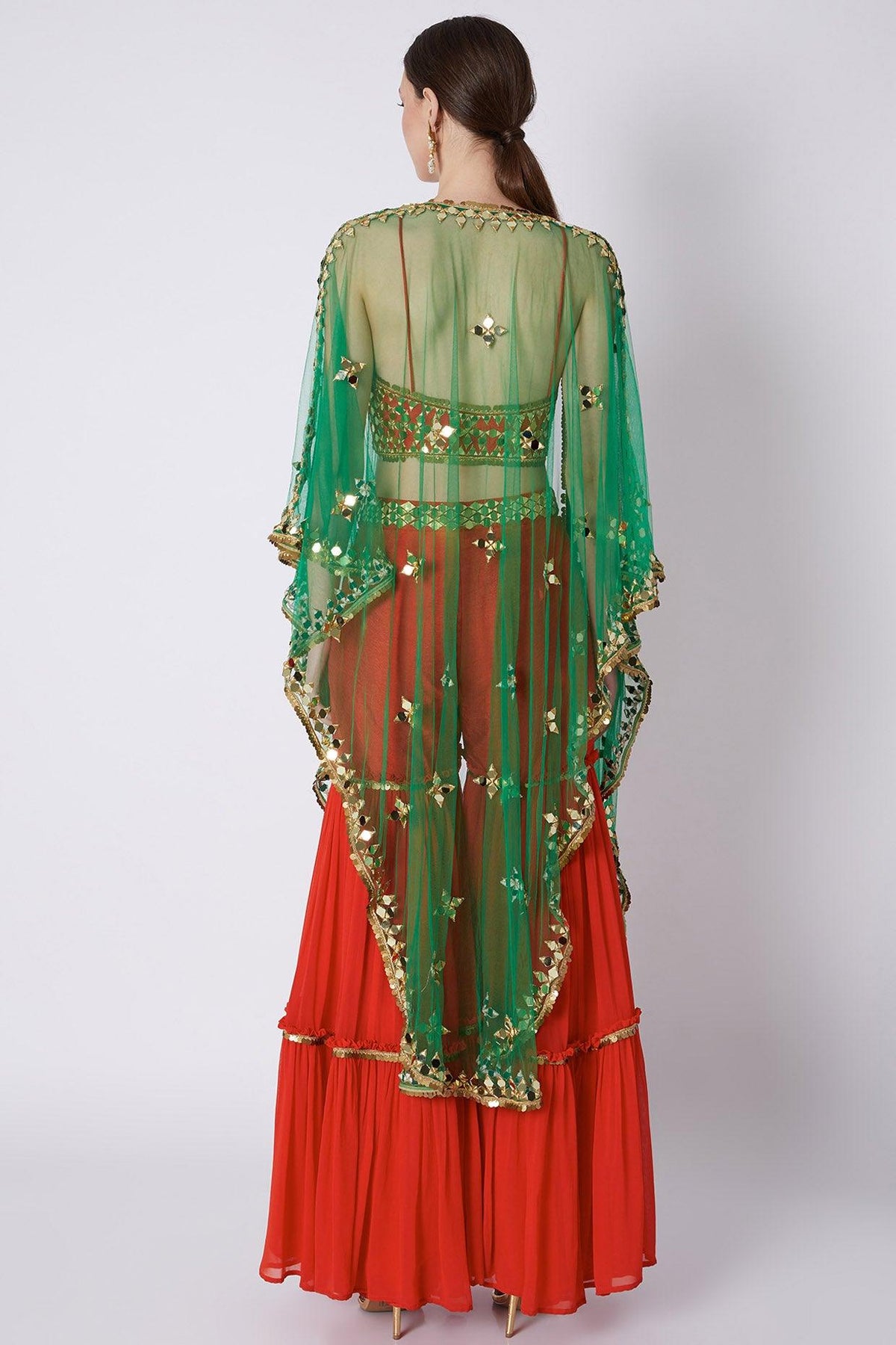 Red & Green Embroidered Gharara Set - Preeti s kapoor