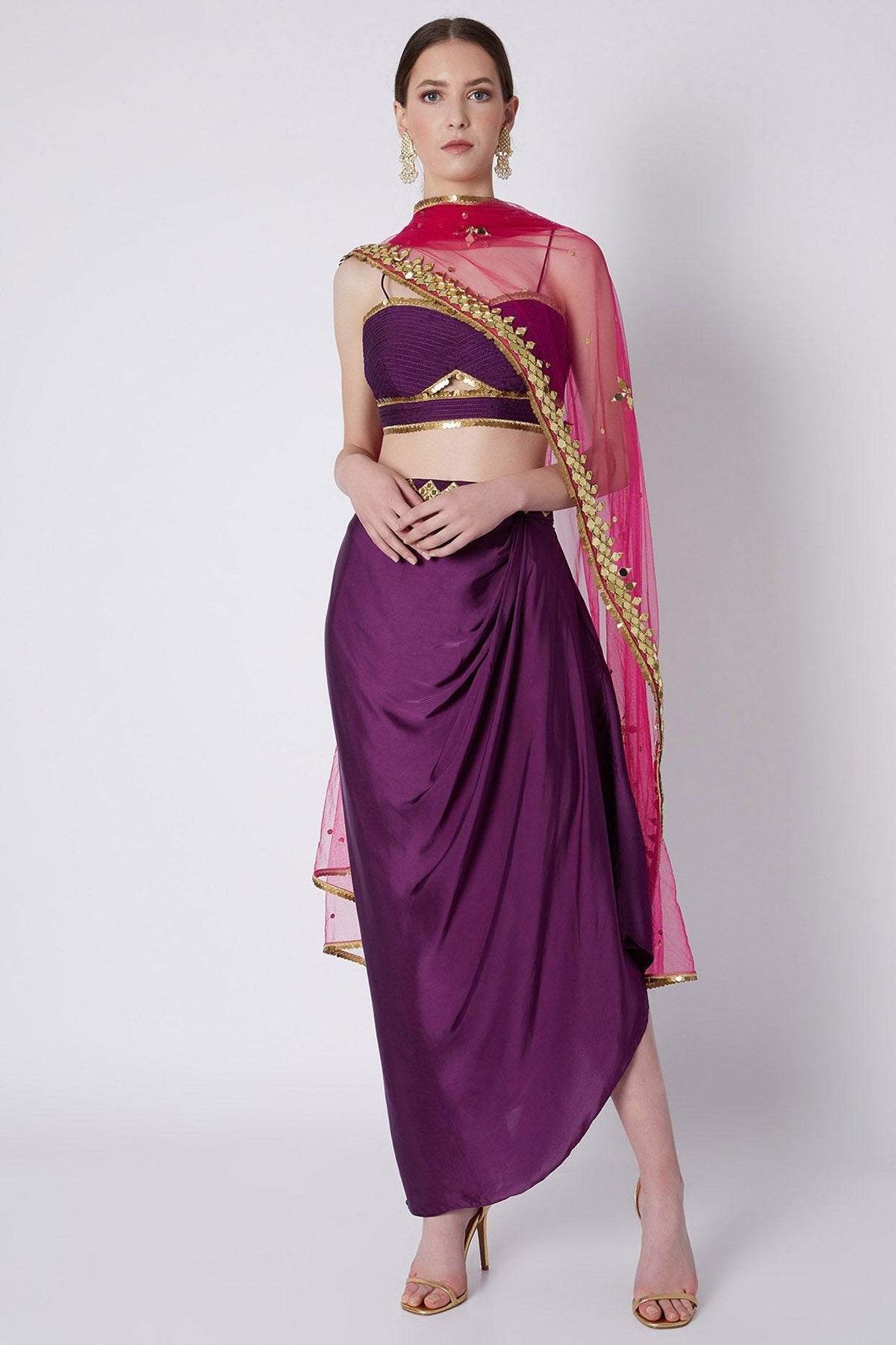 Purple Blouse Embroidered Skirt Set