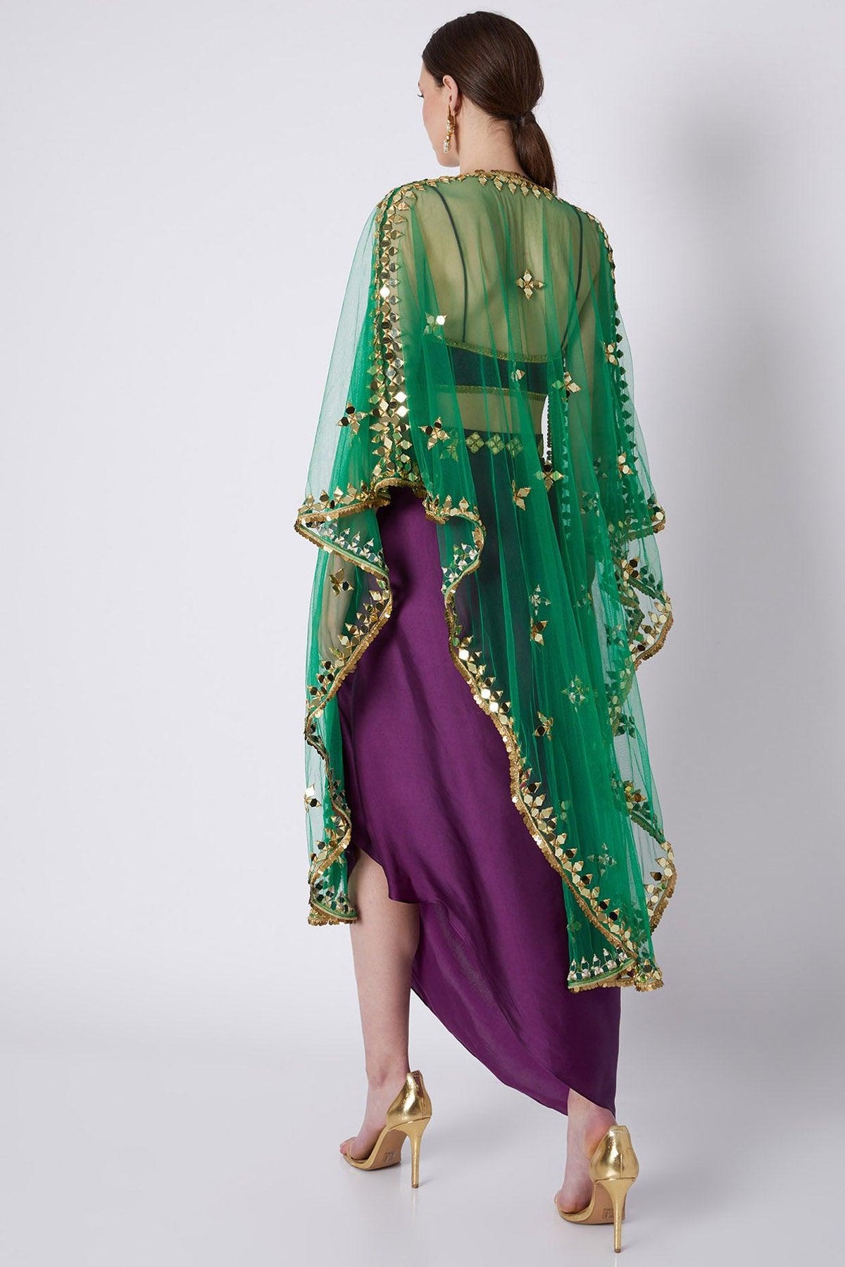 Purple & Green Embroidered Skirt Set - Preeti s kapoor