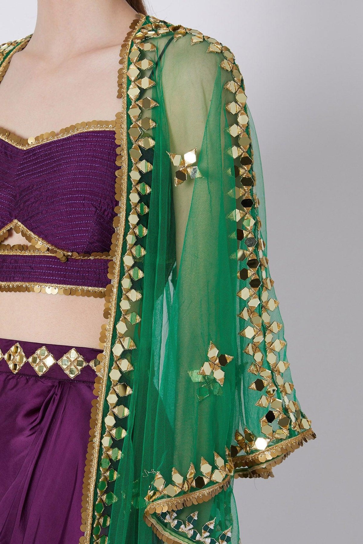 Purple & Green Embroidered Skirt Set - Preeti s kapoor