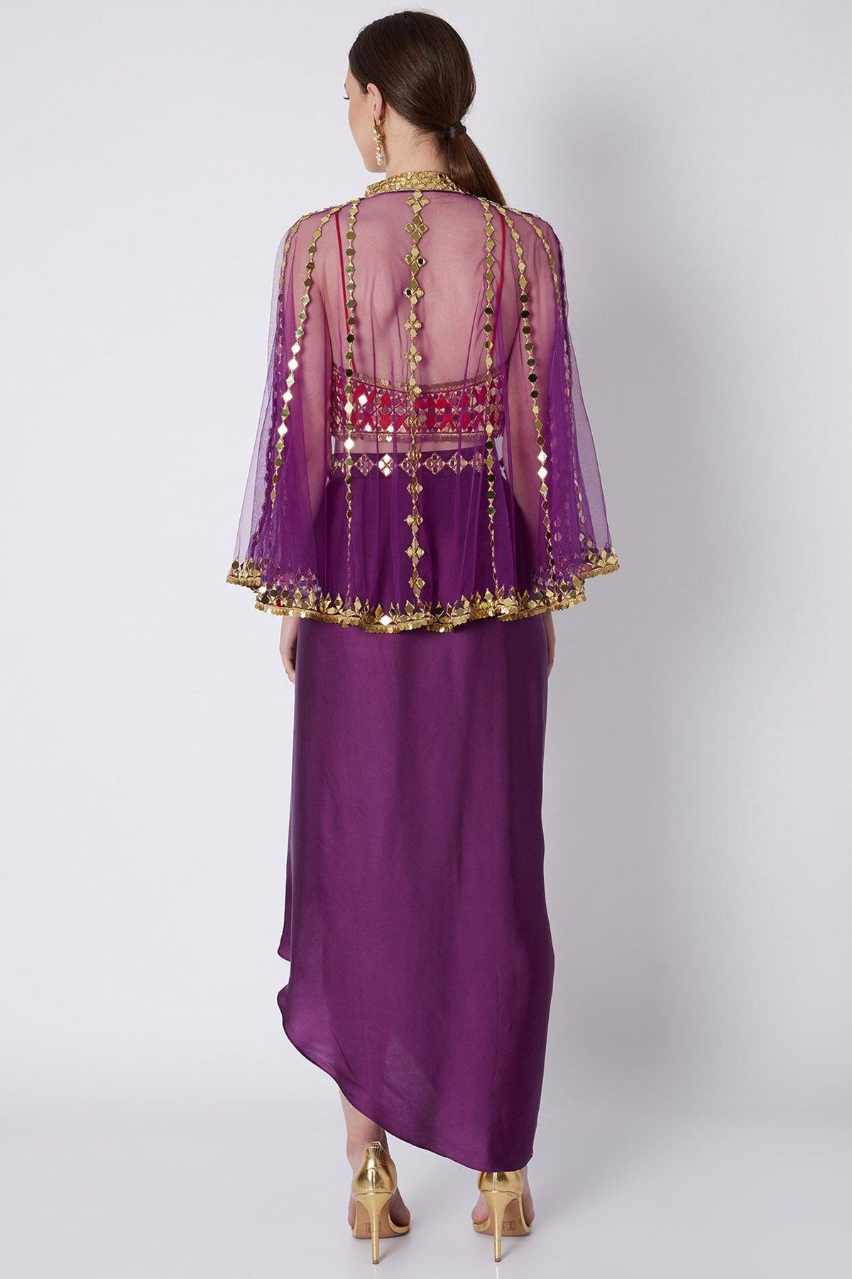 Red & Purple Embroidered Skirt Set - Preeti s kapoor