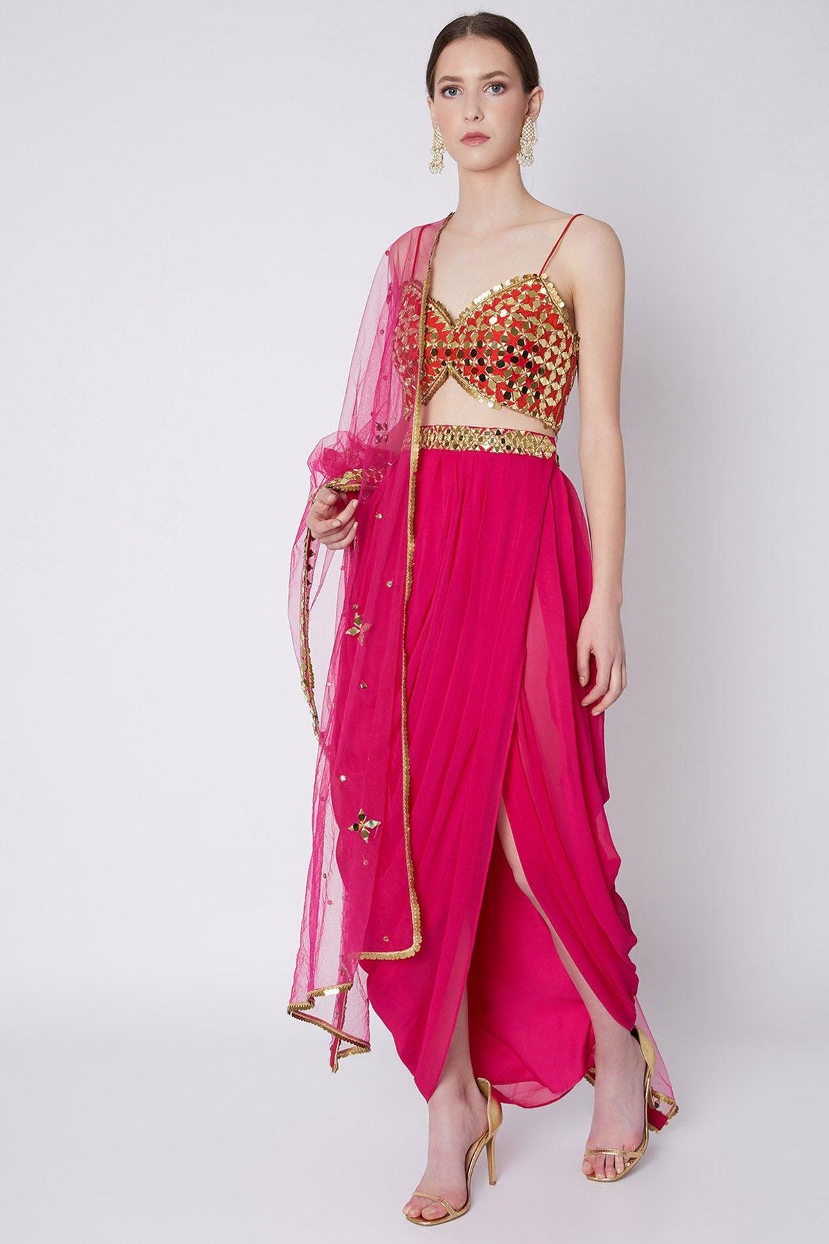 Fuchsia Embroidered Skirt Set - Preeti s kapoor