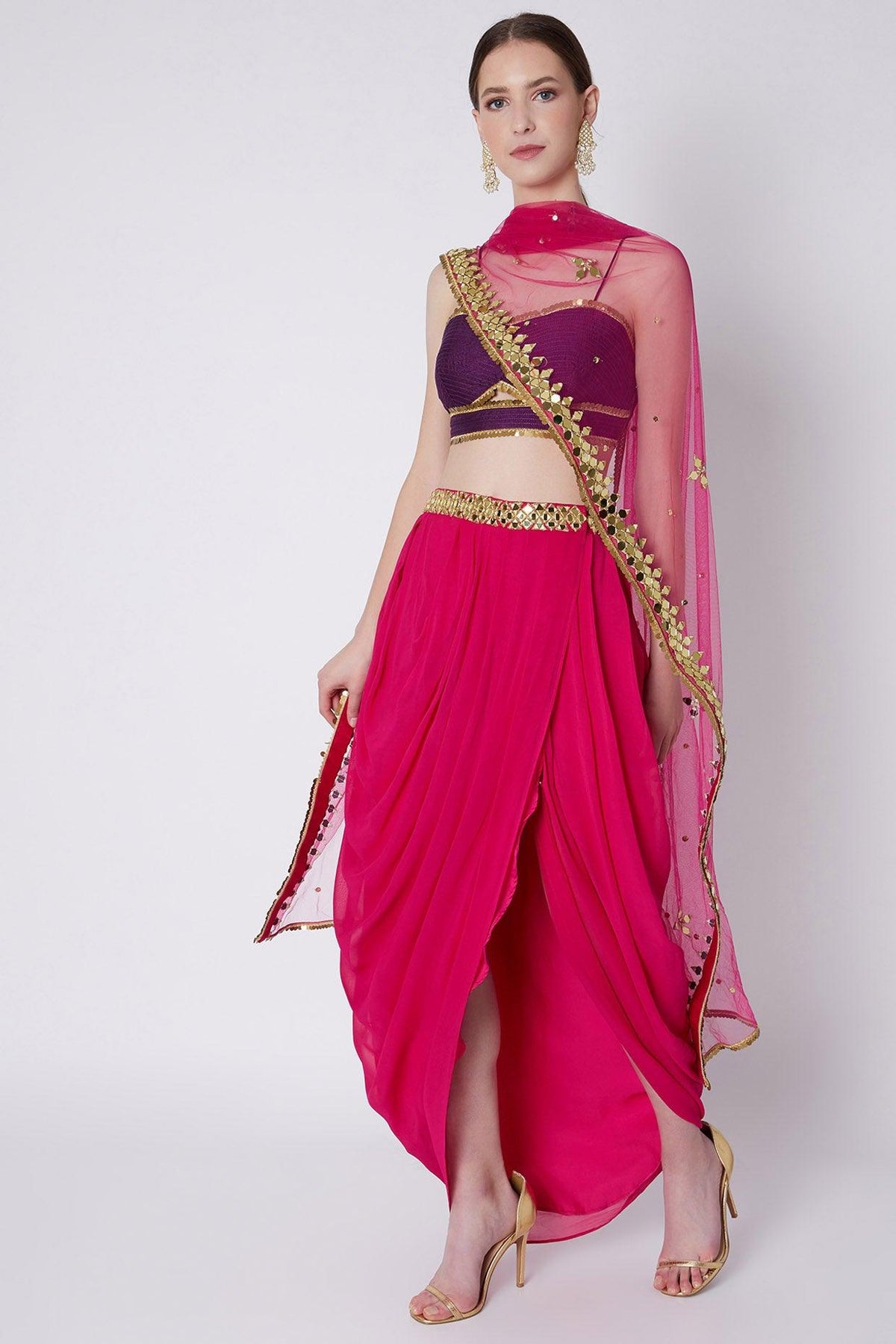 Fuchsia & Purple Mirrors Embroidered Skirt Set - Preeti s kapoor