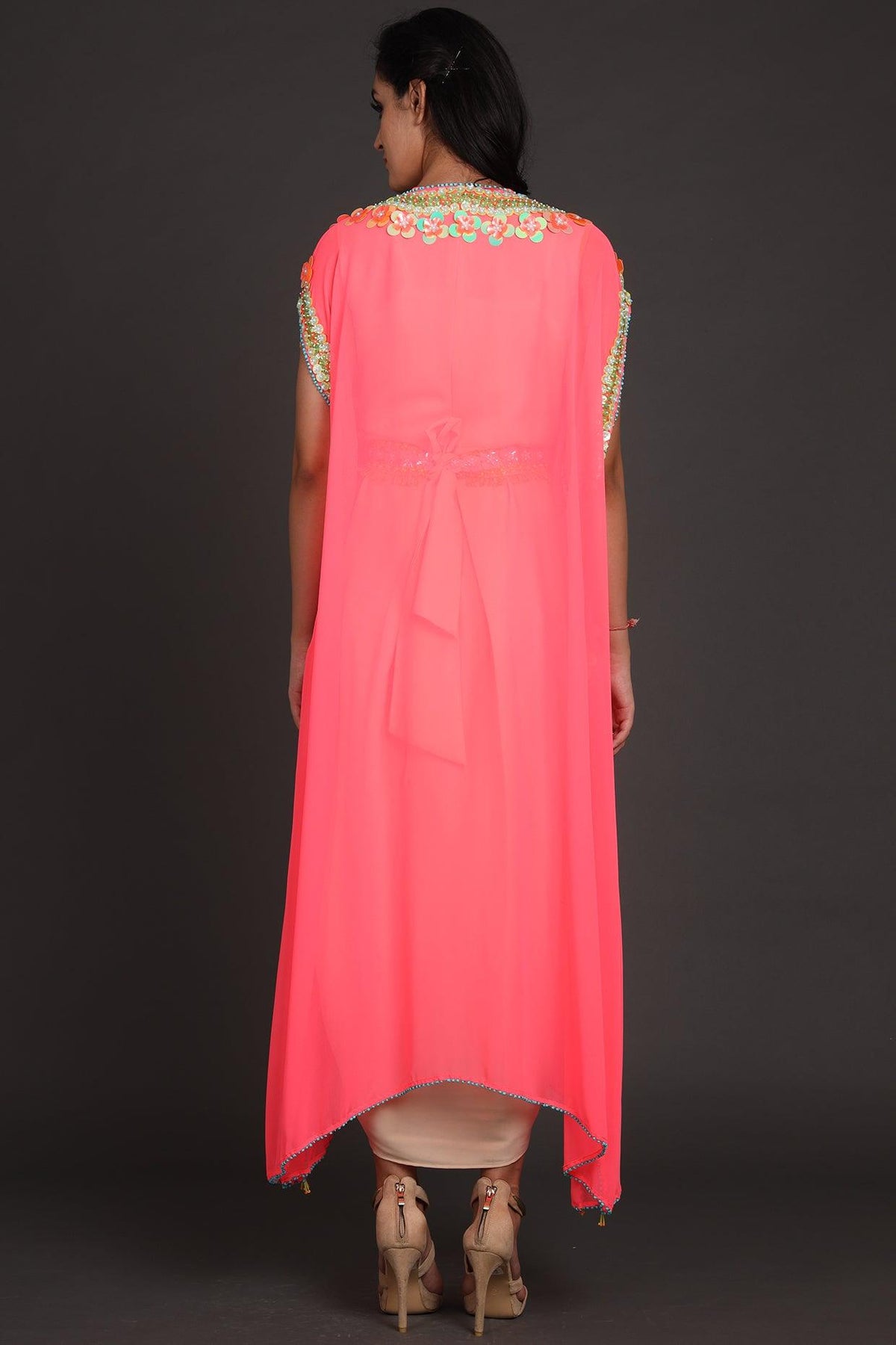 Pink & Beige Embroidered Jumpsuit With Cape - Preeti s kapoor