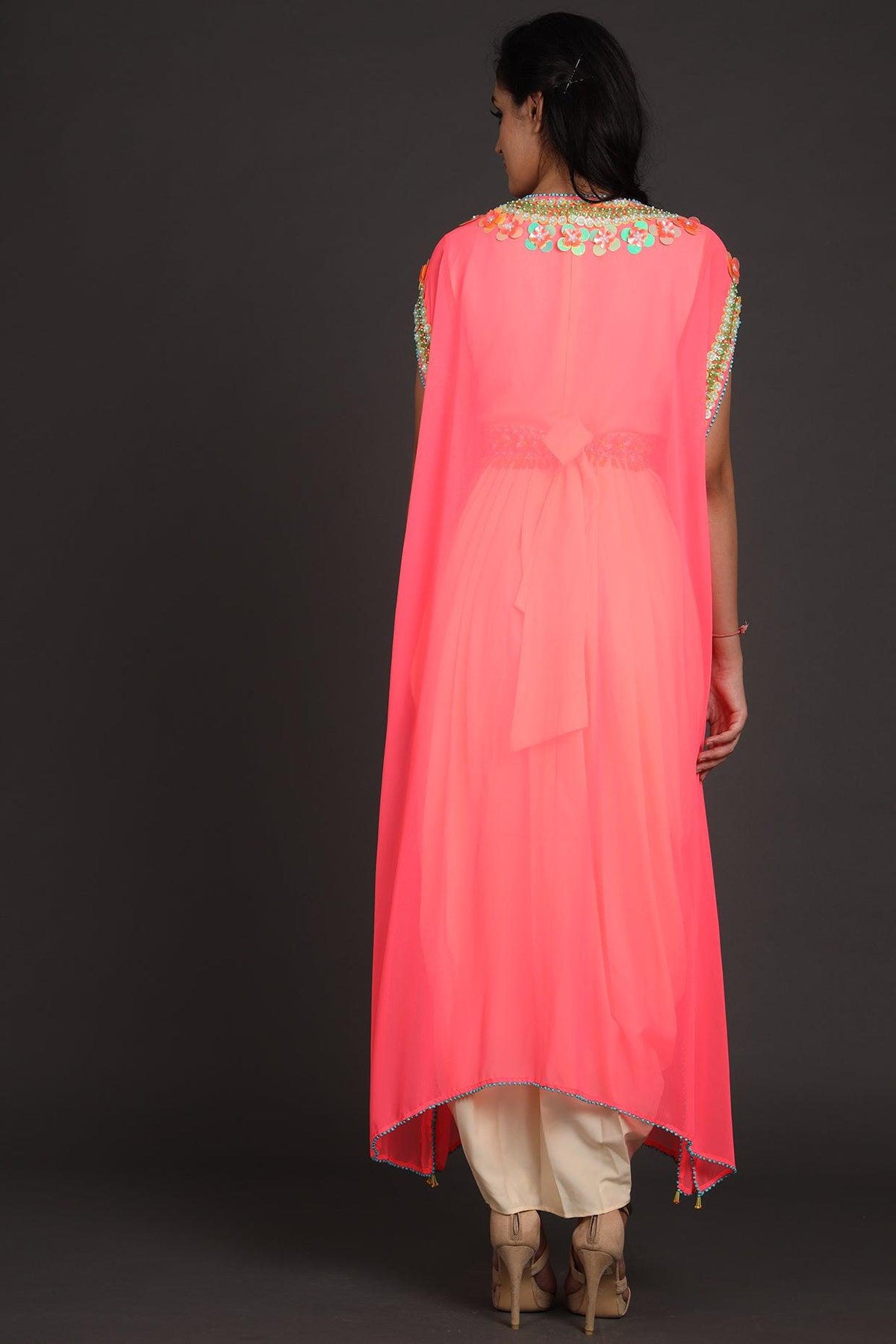 Pink & Cream Embroidered Jumpsuit With Cape - Preeti s kapoor