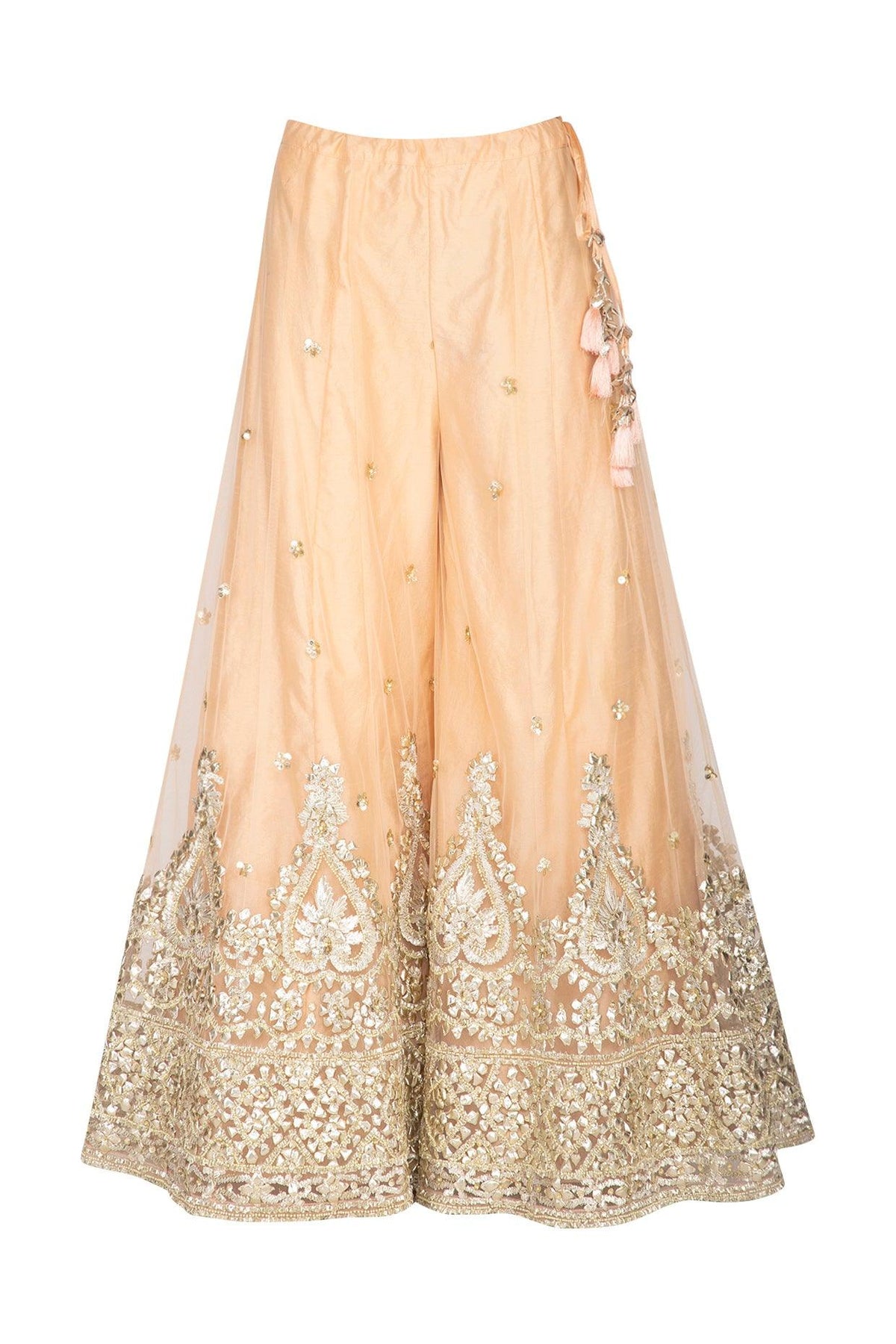 Peach Short Kurta Embroidered Sharara Set - Preeti s kapoor