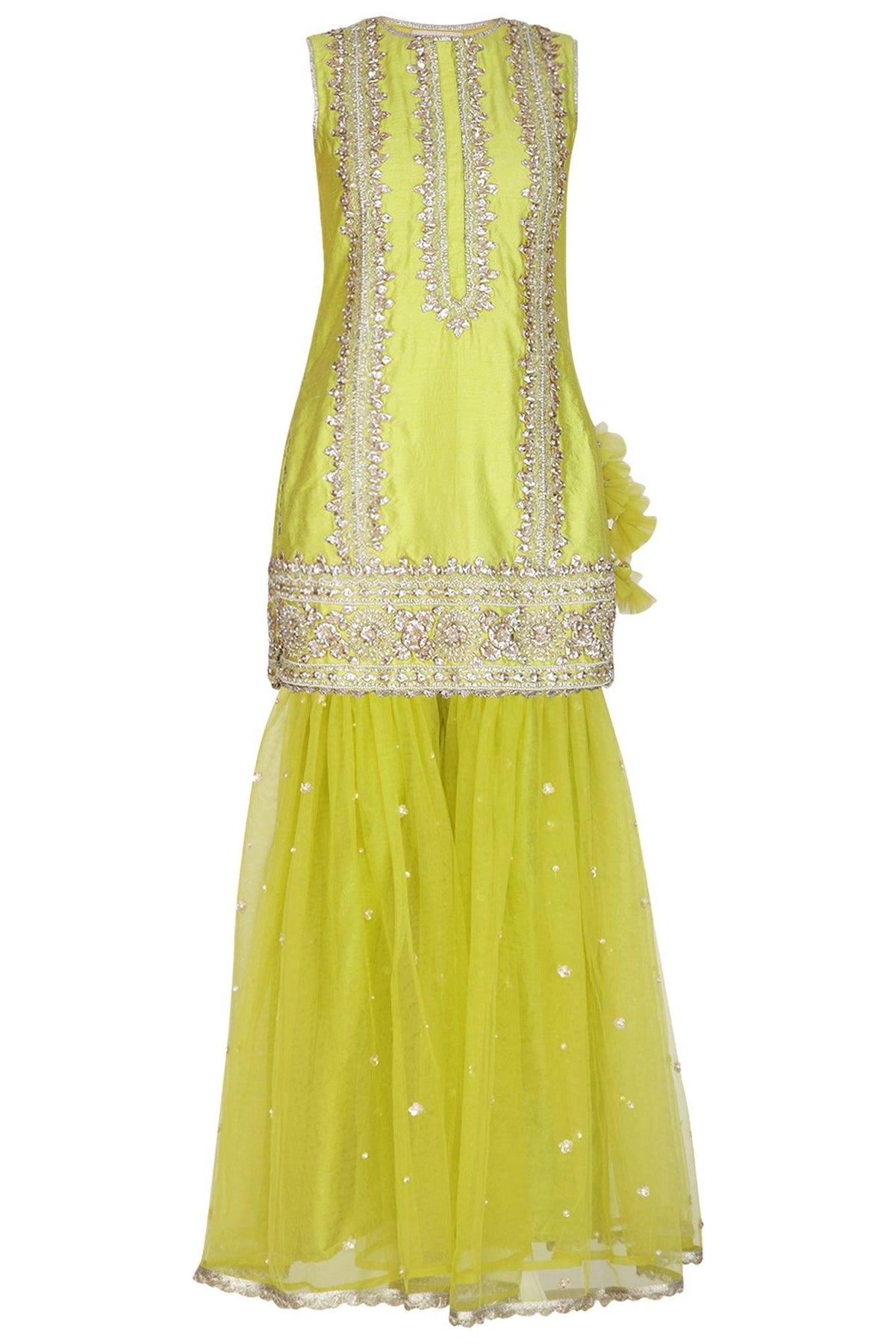 Lime Green Embroidered Gharara Set - Preeti s kapoor