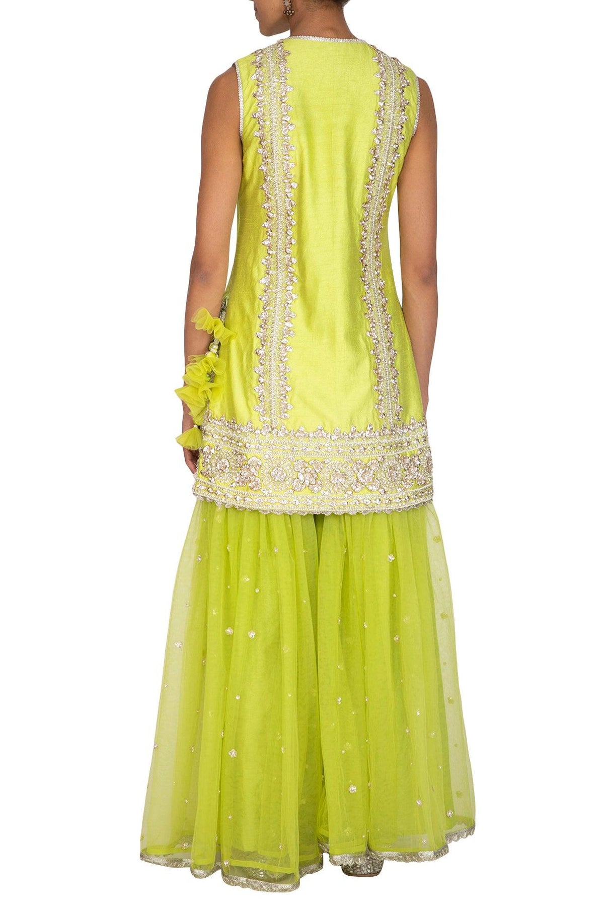 Lime Green Embroidered Gharara Set - Preeti s kapoor