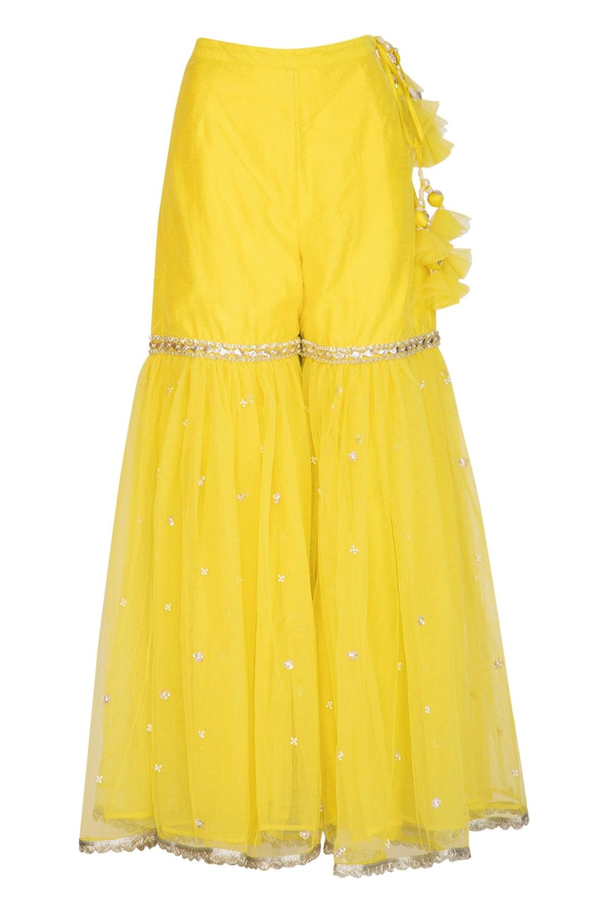 Yellow Short Kurta In Silk Base Embroidered Gharara Set - Preeti s kapoor