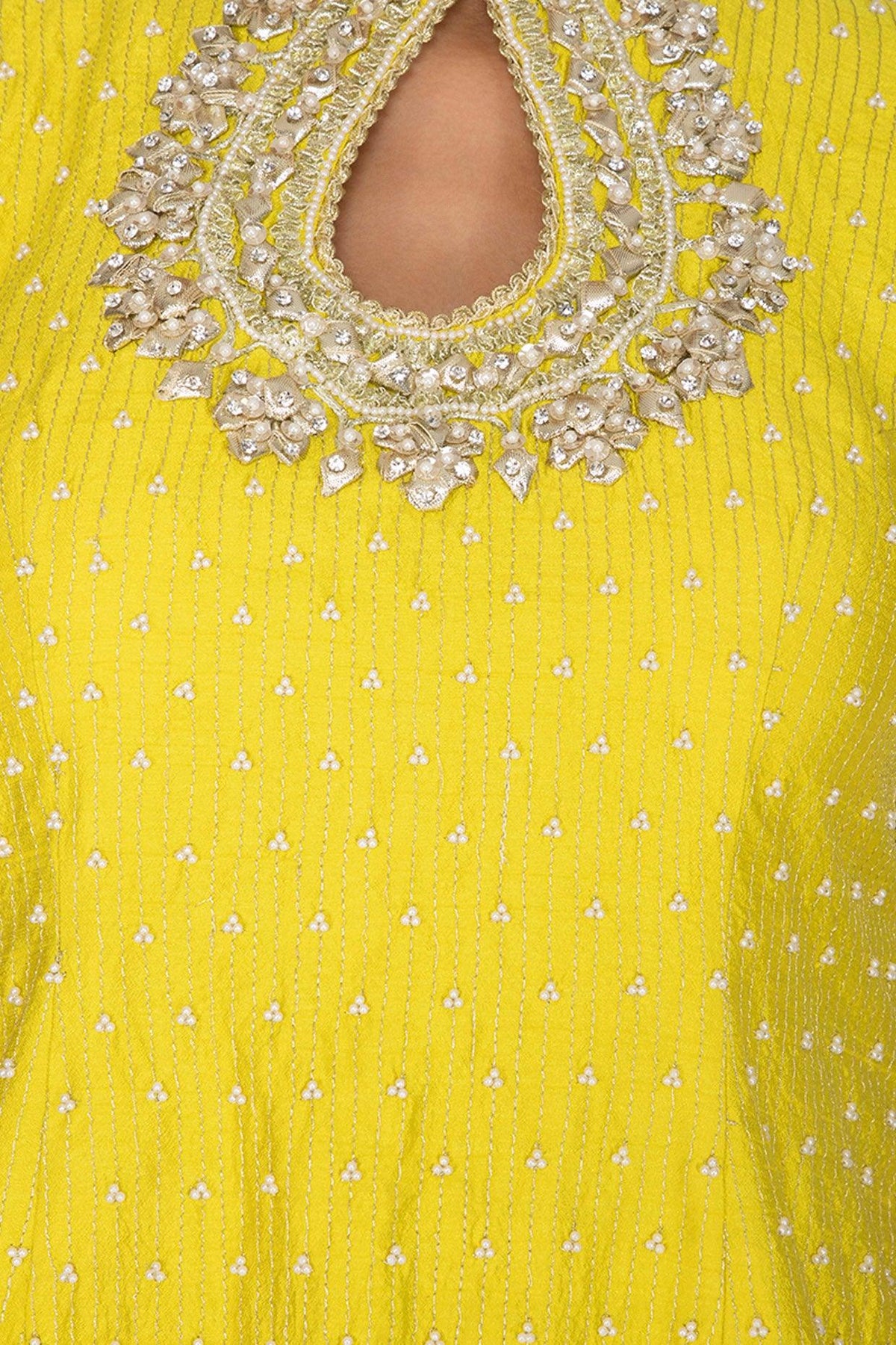 Yellow Short Kurta In Silk Base Embroidered Gharara Set - Preeti s kapoor