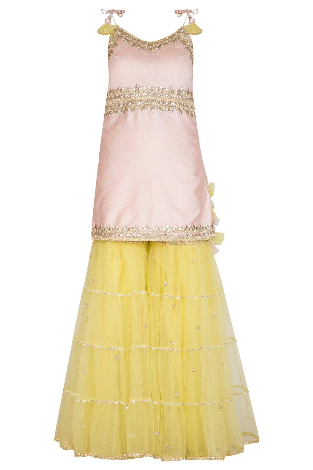 Soft Pink & Yellow Embroidered Gharara Set - Preeti s kapoor