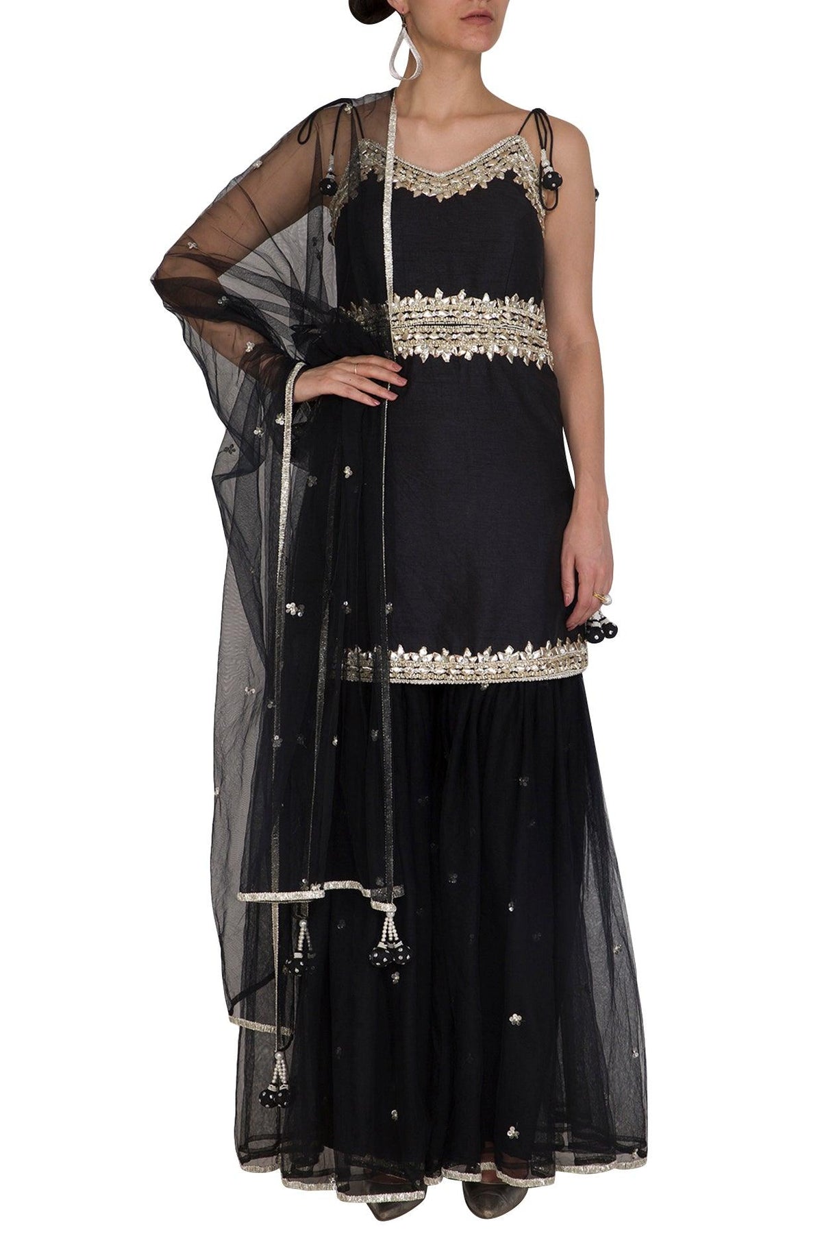 Black Embroidered Gharara Set - Preeti s kapoor