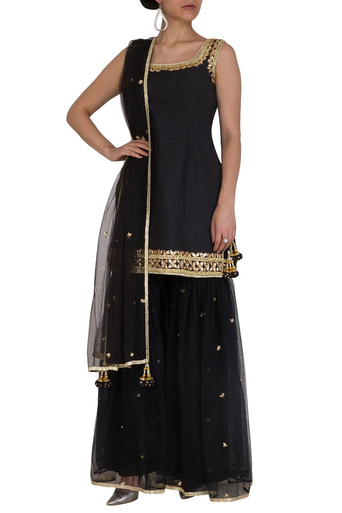 Black Gota Embroidered Gharara Set - Preeti s kapoor