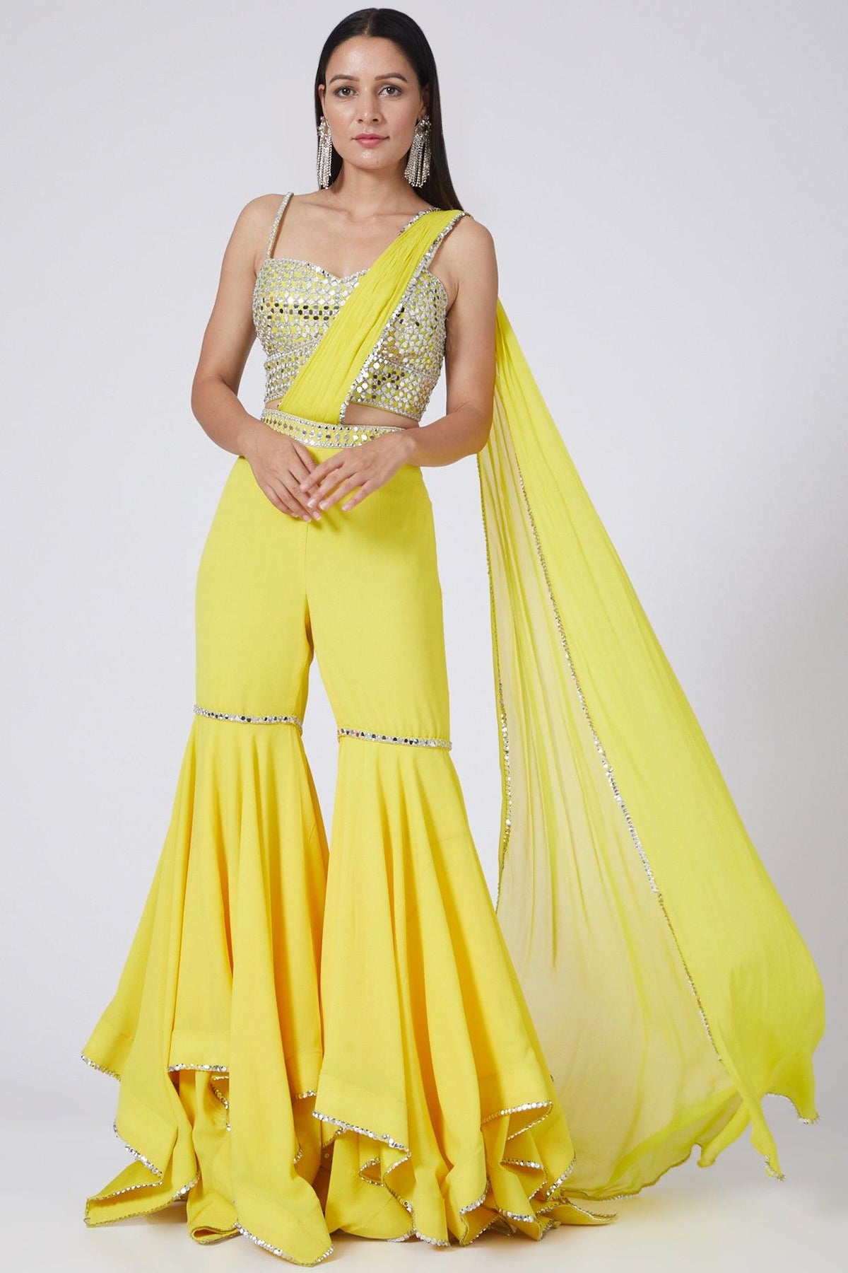 Yellow Embroidered Draped Gharara Set - Preeti s kapoor