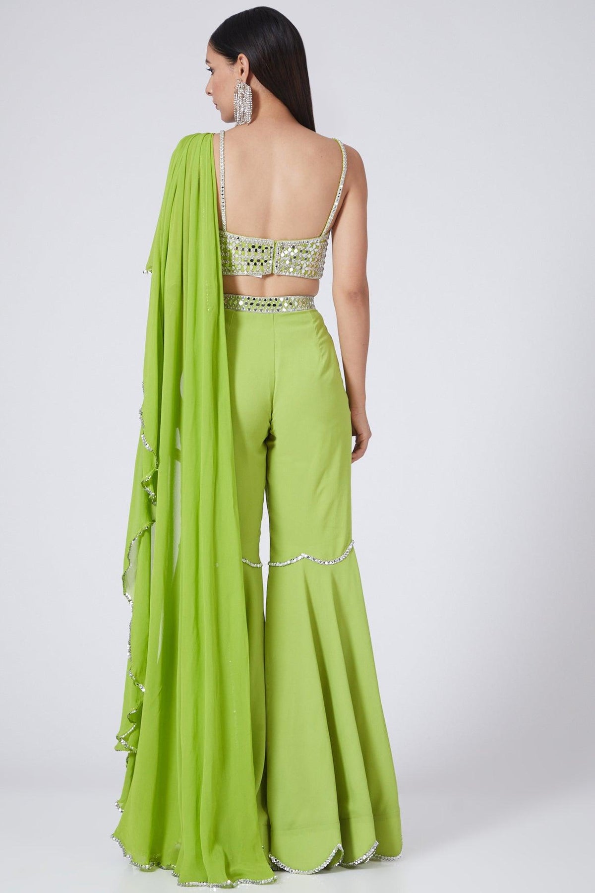 Lime Green Embroidered Draped Gharara Set - Preeti s kapoor