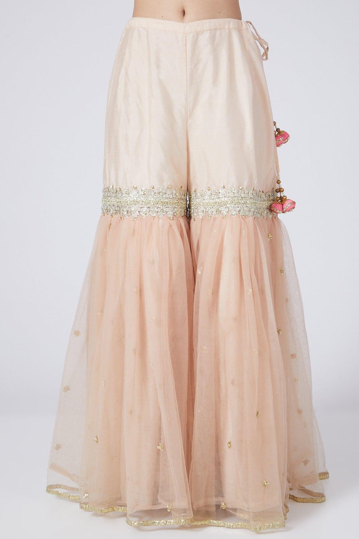 Yellow & Nude Pink Embroidered Gharara Set - Preeti s kapoor