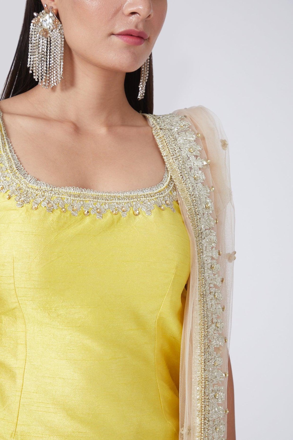 Yellow & Nude Pink Embroidered Gharara Set - Preeti s kapoor