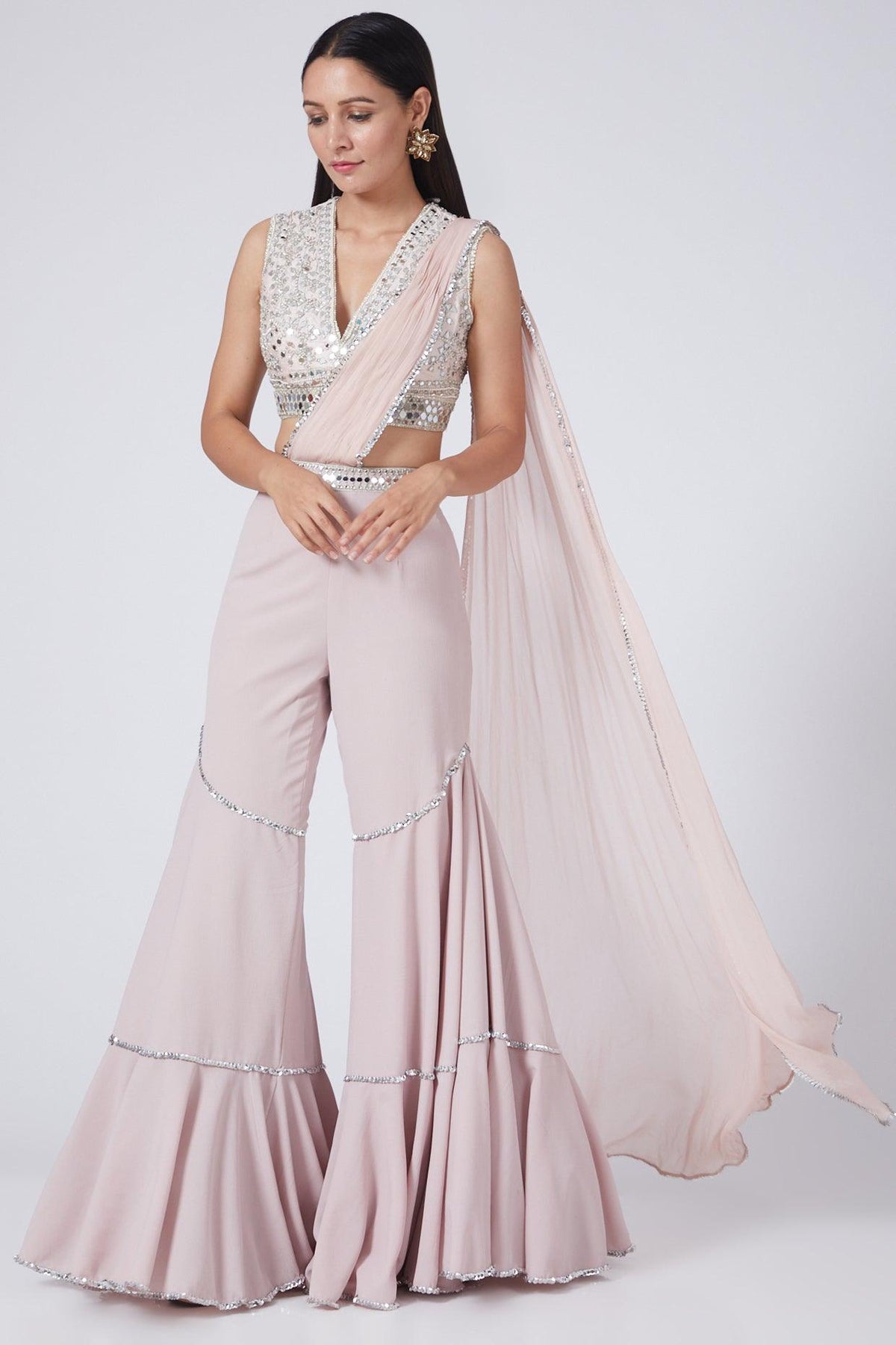 Dusty Pink Draped Gharara Set - Preeti s kapoor