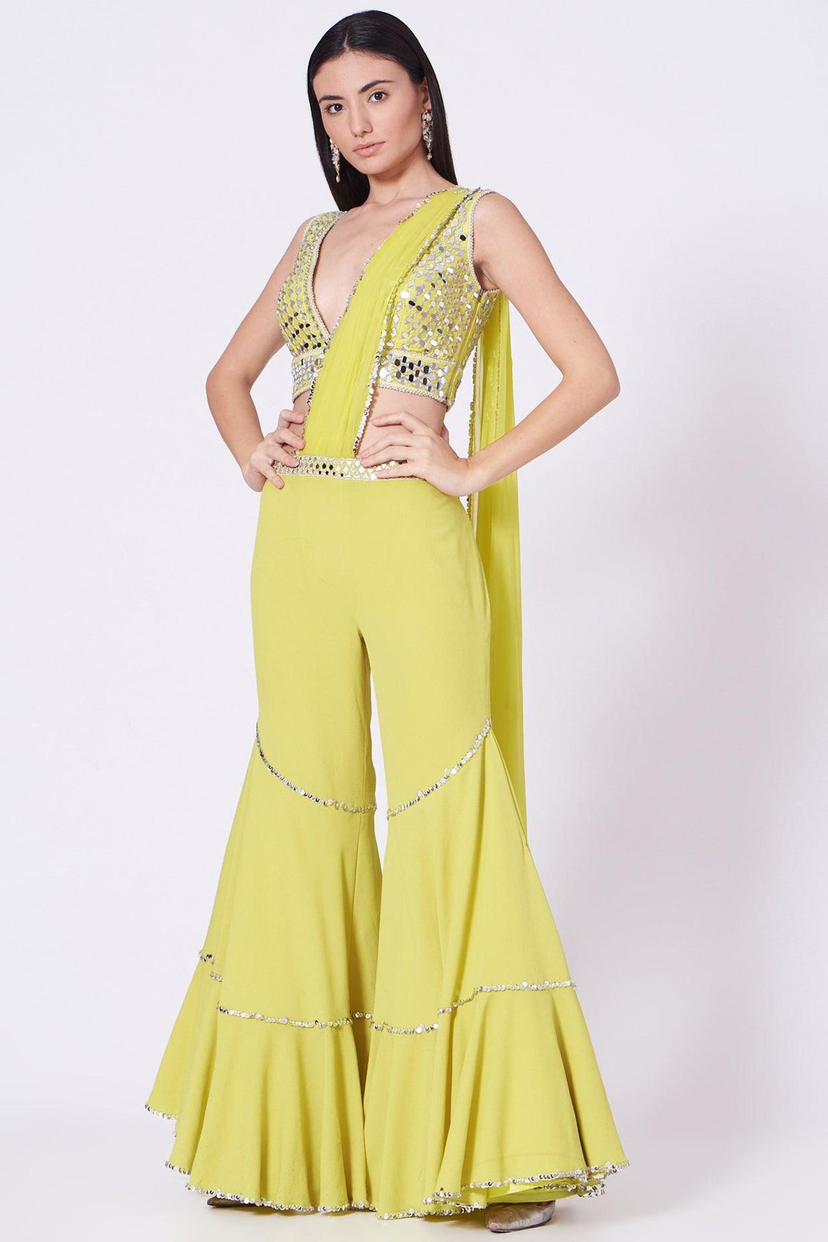 Light Yellow Embroidered Gharara Set - Preeti s kapoor