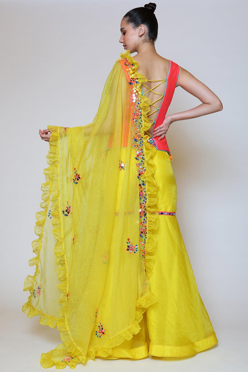 Yellow Gharara Set With Mirror Work - Preeti s kapoor