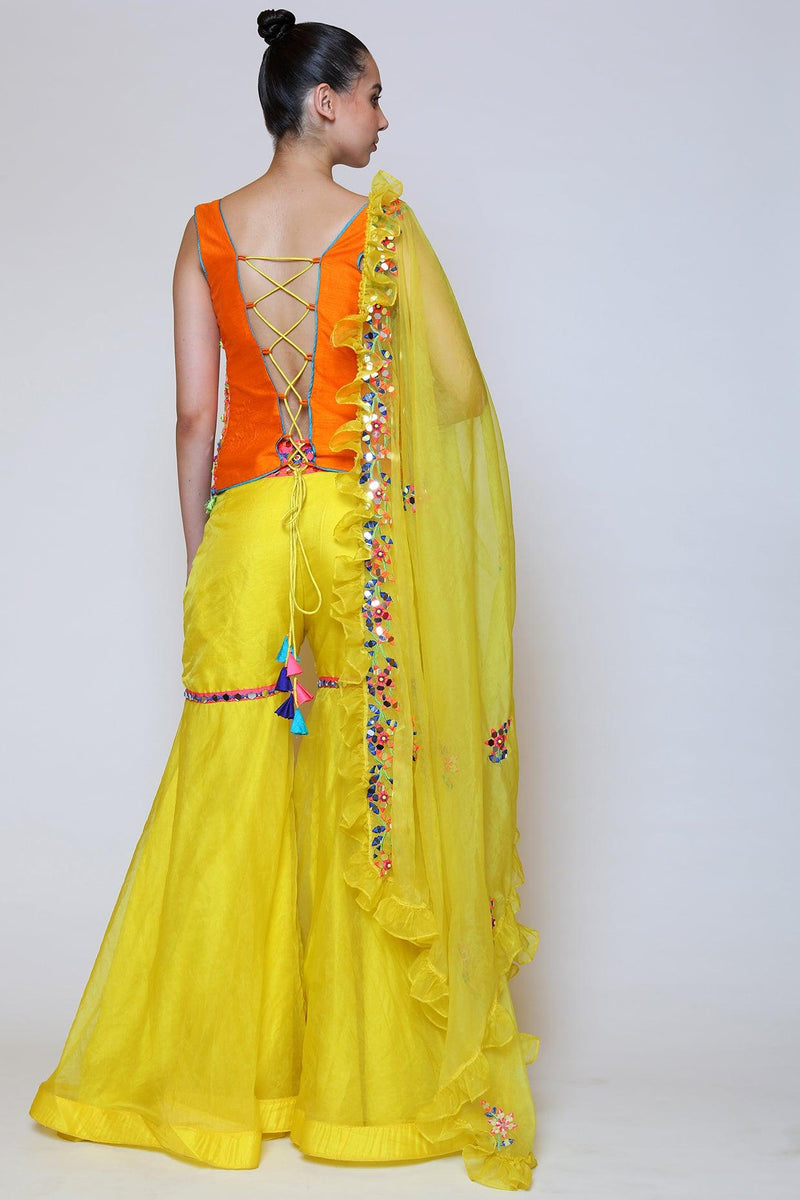 Yellow Dupion & Organza Gharara Set - Preeti s kapoor