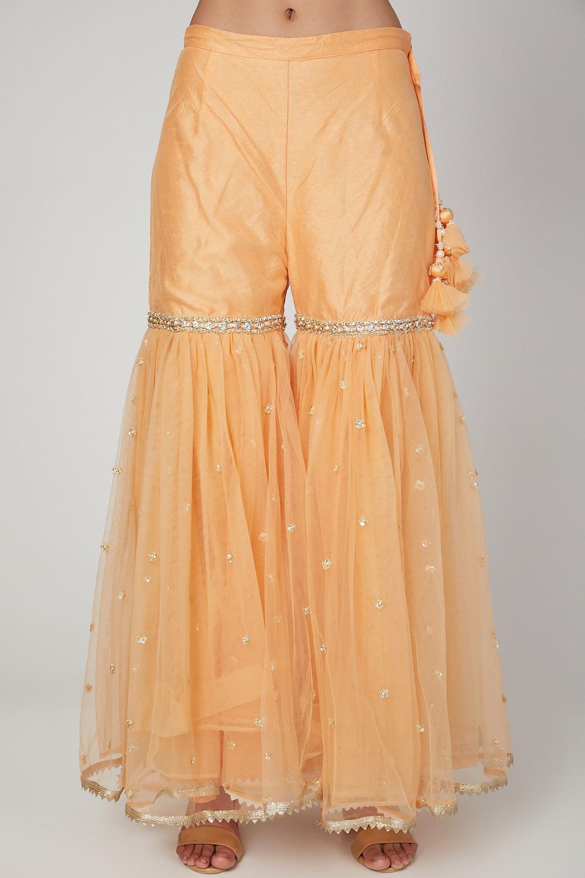 Peach Embroidered & Embellished Gharara Set - Preeti s kapoor