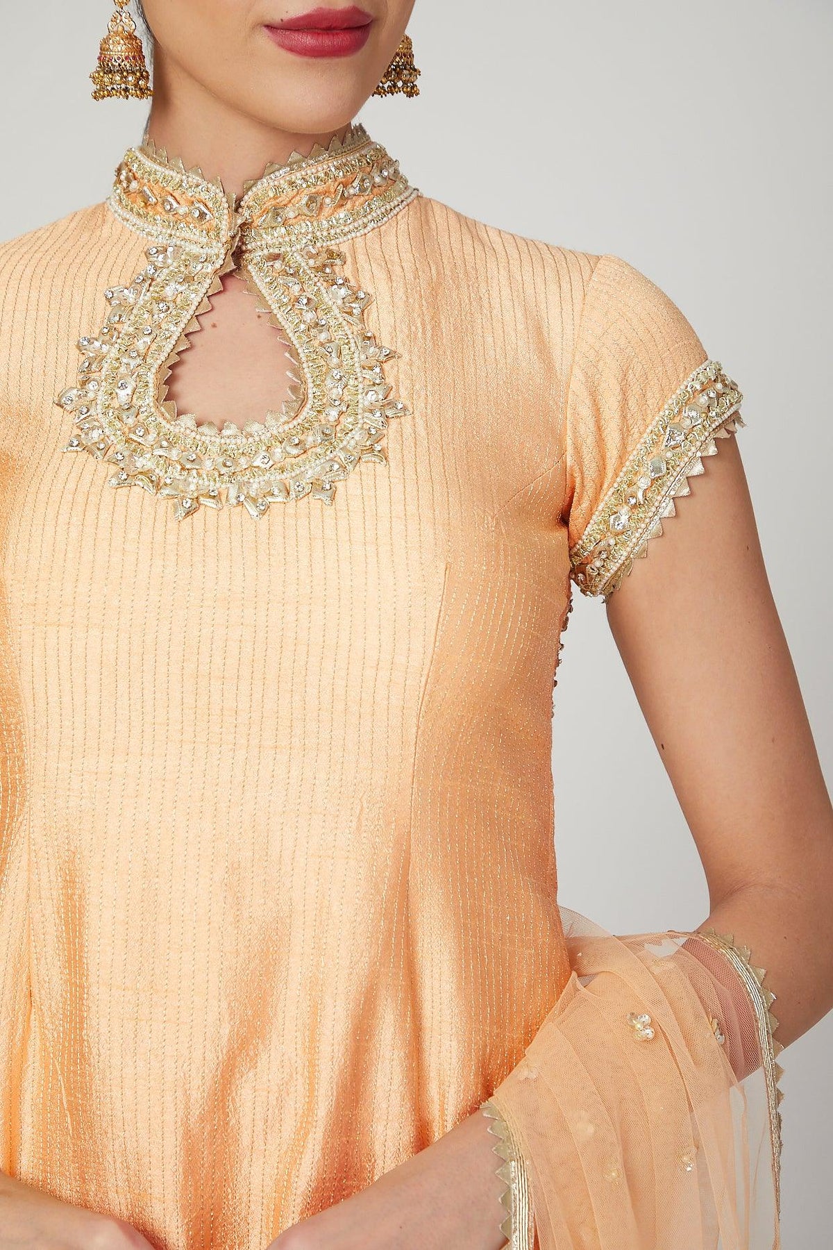 Peach Embroidered & Embellished Gharara Set - Preeti s kapoor