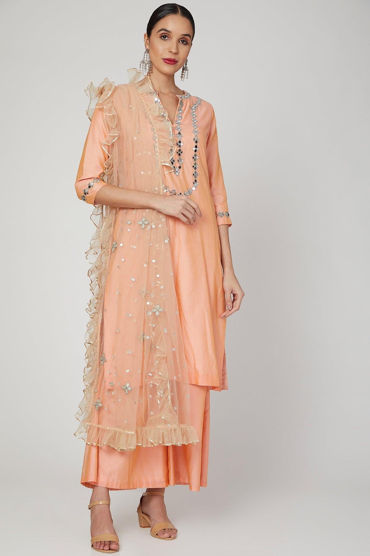 Peach Gota Embroidered Kurta Set