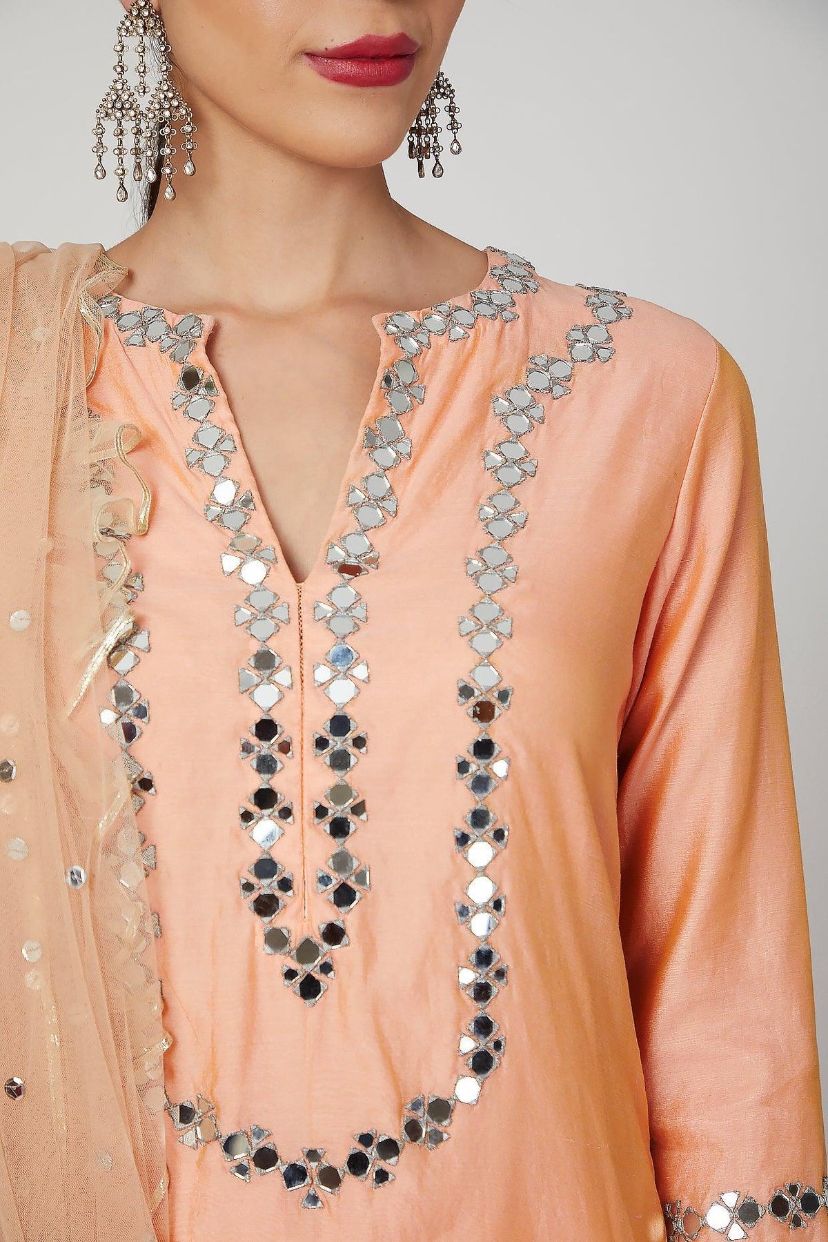 Peach Gota Embroidered Kurta Set - Preeti s kapoor