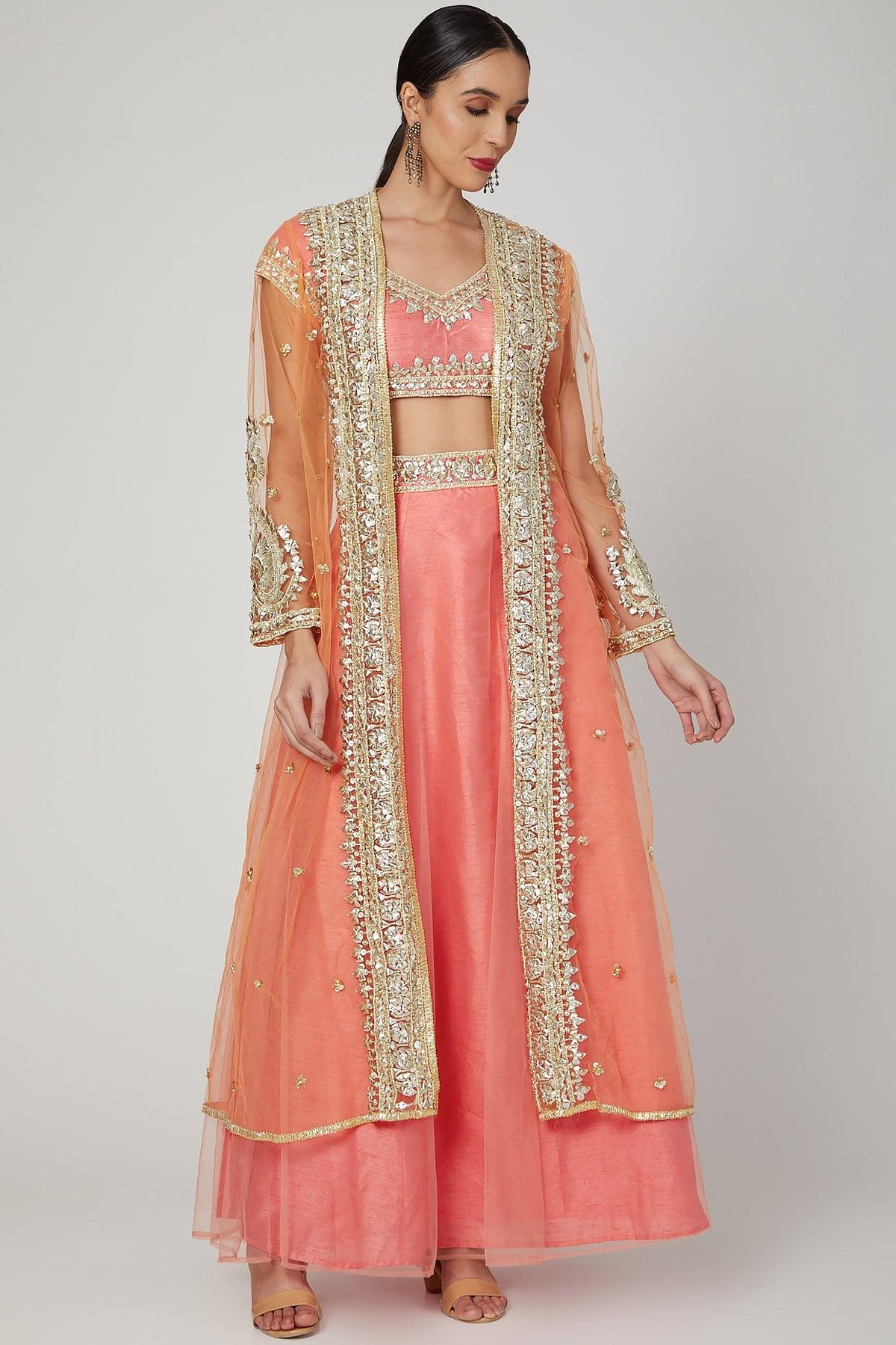 Onion Pink Embroidered Jacket Gharara Set - Preeti s kapoor