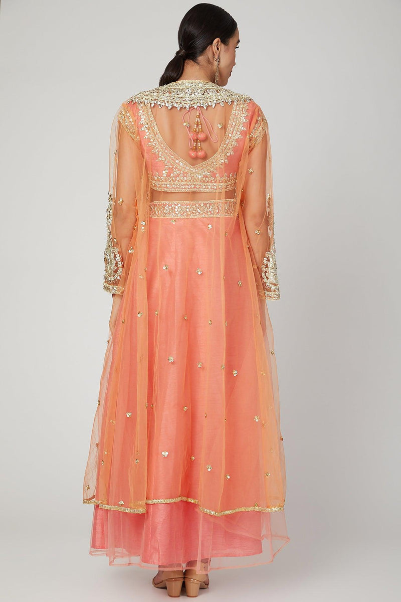 Onion Pink Embroidered Jacket Gharara Set - Preeti s kapoor