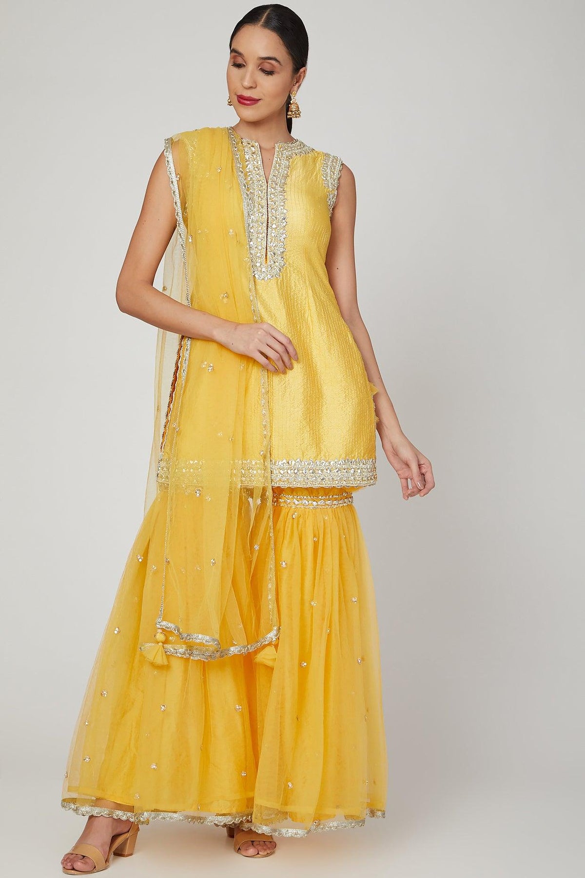 Yellow Embroidered Gharara Set - Preeti s kapoor